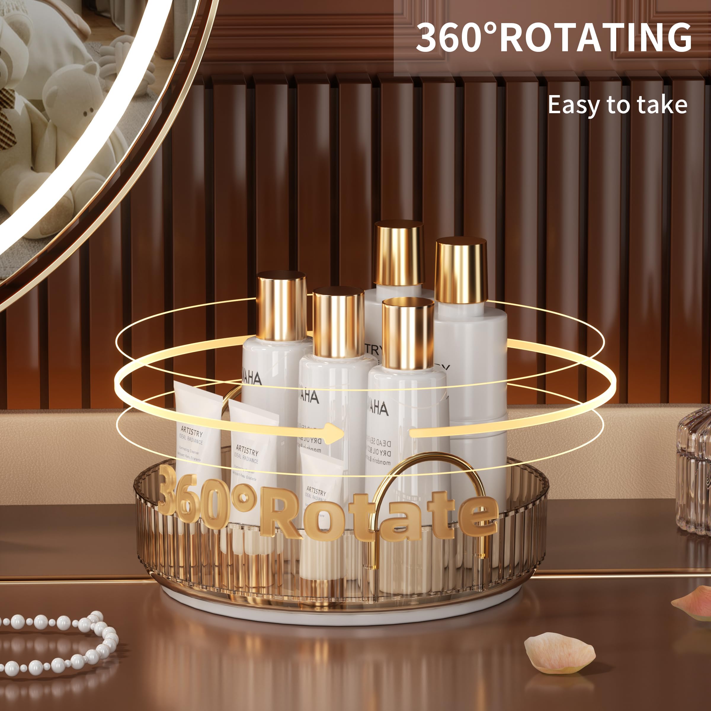 YCIA&DONE 360 Rotating Makeup Organizer and Storage for Vanity Bathroom Countertop, High Capacity Cosmetic Skincare Perfume Organizer for Dresser Lazy Susan Organizers(Clear White,2 Tiers)