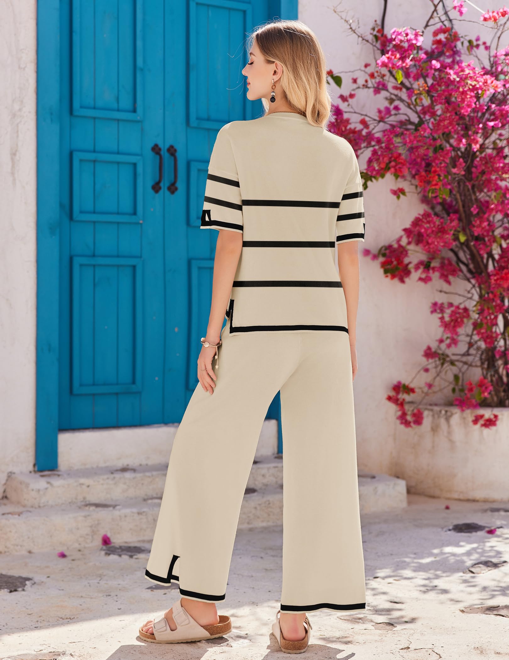 Ekouaer Lounge Set for Women 2 Piece Sets Loungewear Set Outfits Knit Sweater Sets Wide Leg Long Pants Pajama Set