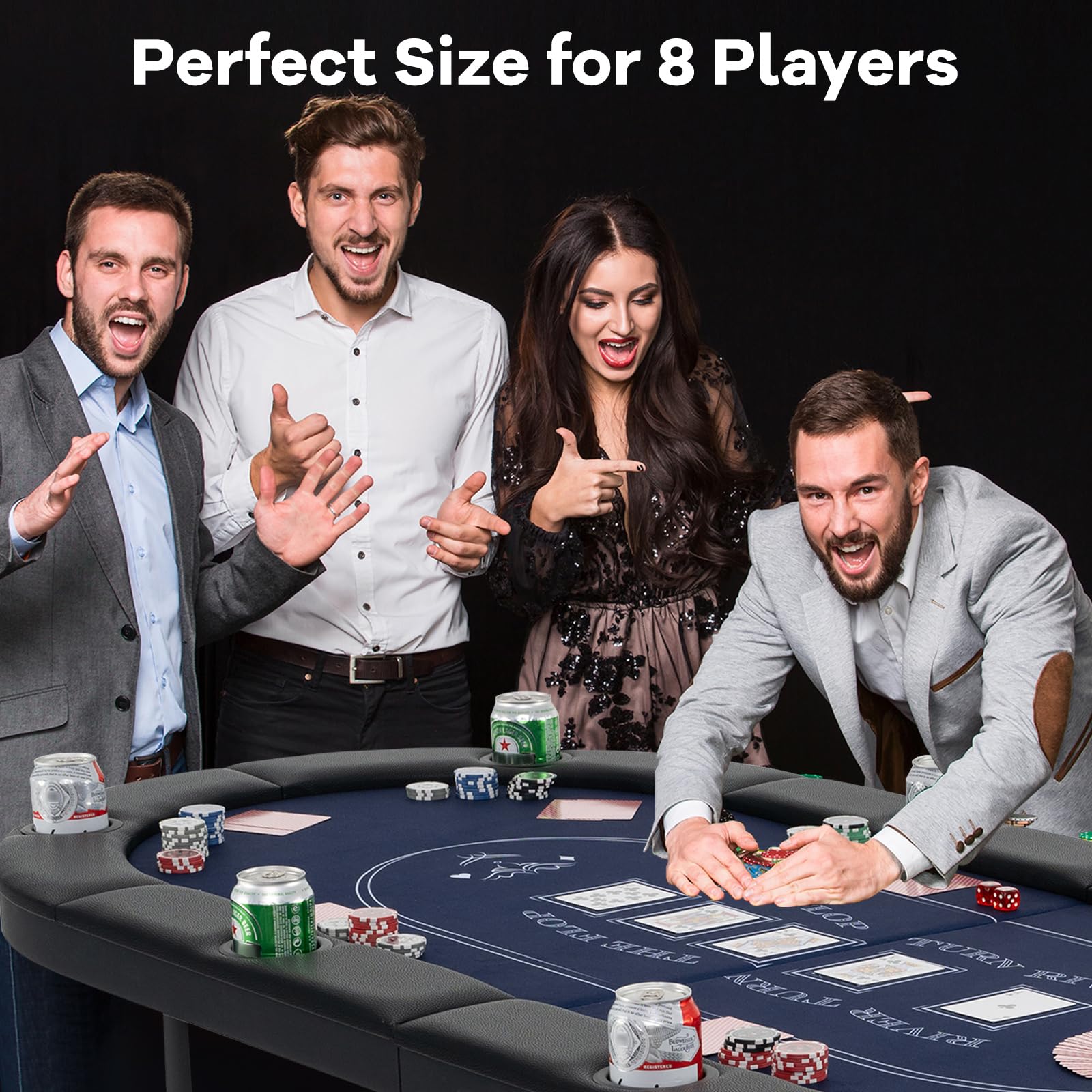 GYMAX Poker Table Foldable, 8-Player Texas Holdem Poker Table with Metal Cup Holders, Casino Grade Felt & Padded Rails, Portable Folding Poker Table for Leisure Game, Homes, Game Rooms (Black)