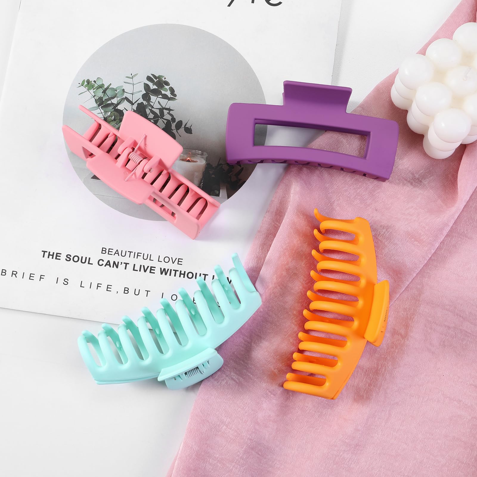 LuSeren Hair Clips for Women 4.3 Inch Large Hair Claw Clips for Women Thin Thick Curly Hair, Big Matte Banana Clips,Strong Hold jaw clips,Neutral Colors