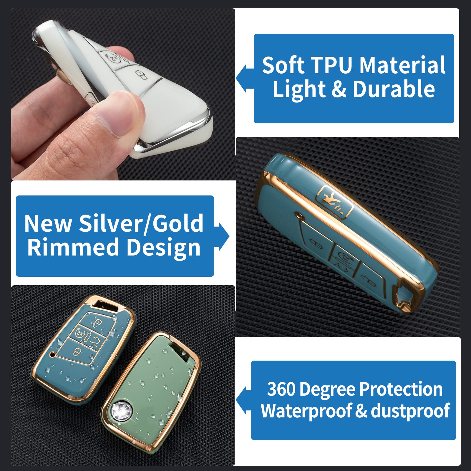 Compatible with VW Volkswagen Key Fob Cover with Leather Lanyard, Car Key Case Shell Protection for Volkswagen Tiguan Atlas Jetta Passat Golf Alltrack Smart Remote Control,Green