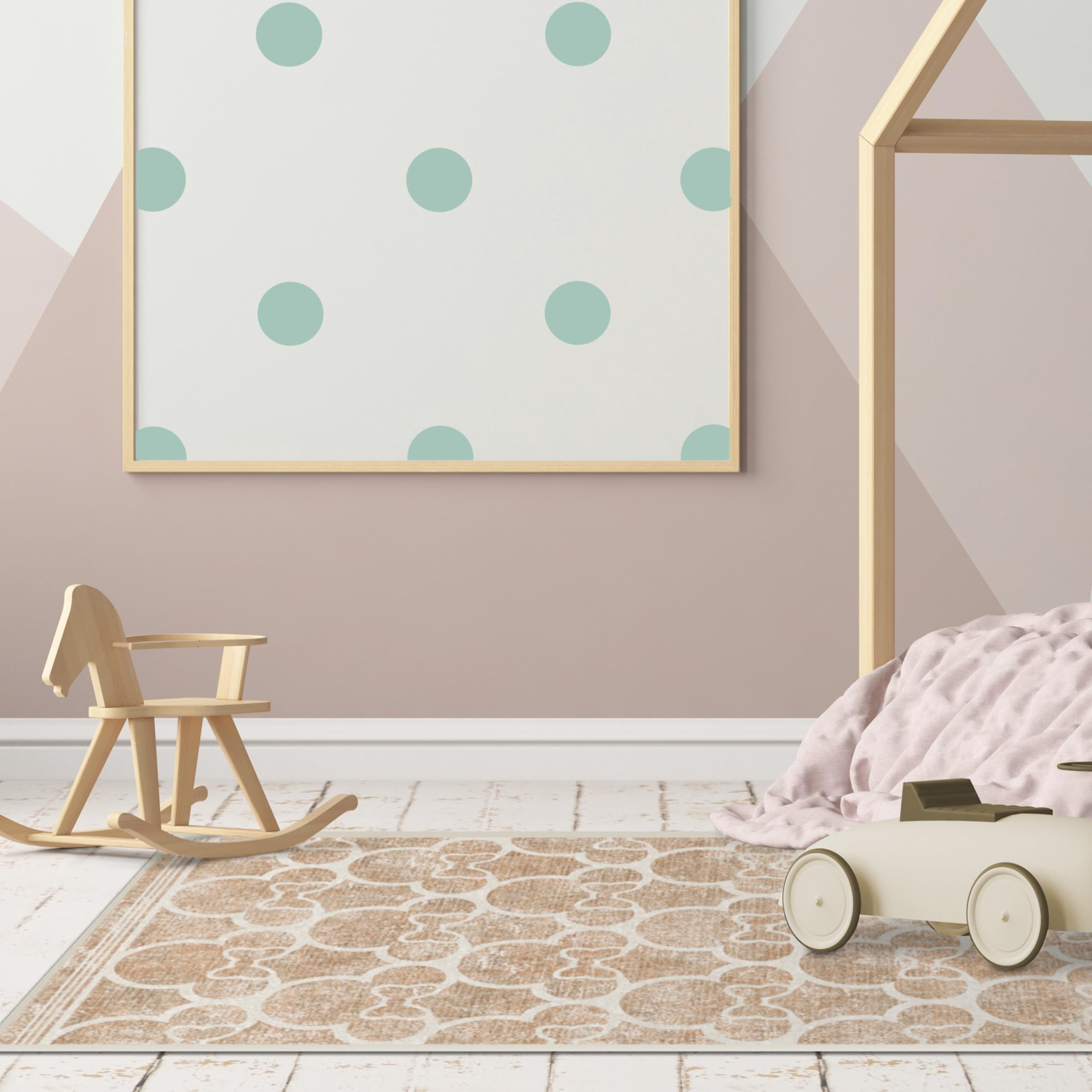 RUGGABLE Disney Classic Minnie Mouse Washable Rug - Perfect Area Rug for Nursery Playroom Kids Room - Pet & Child Friendly - Stain & Water Resistant - Trellis Pink 5&