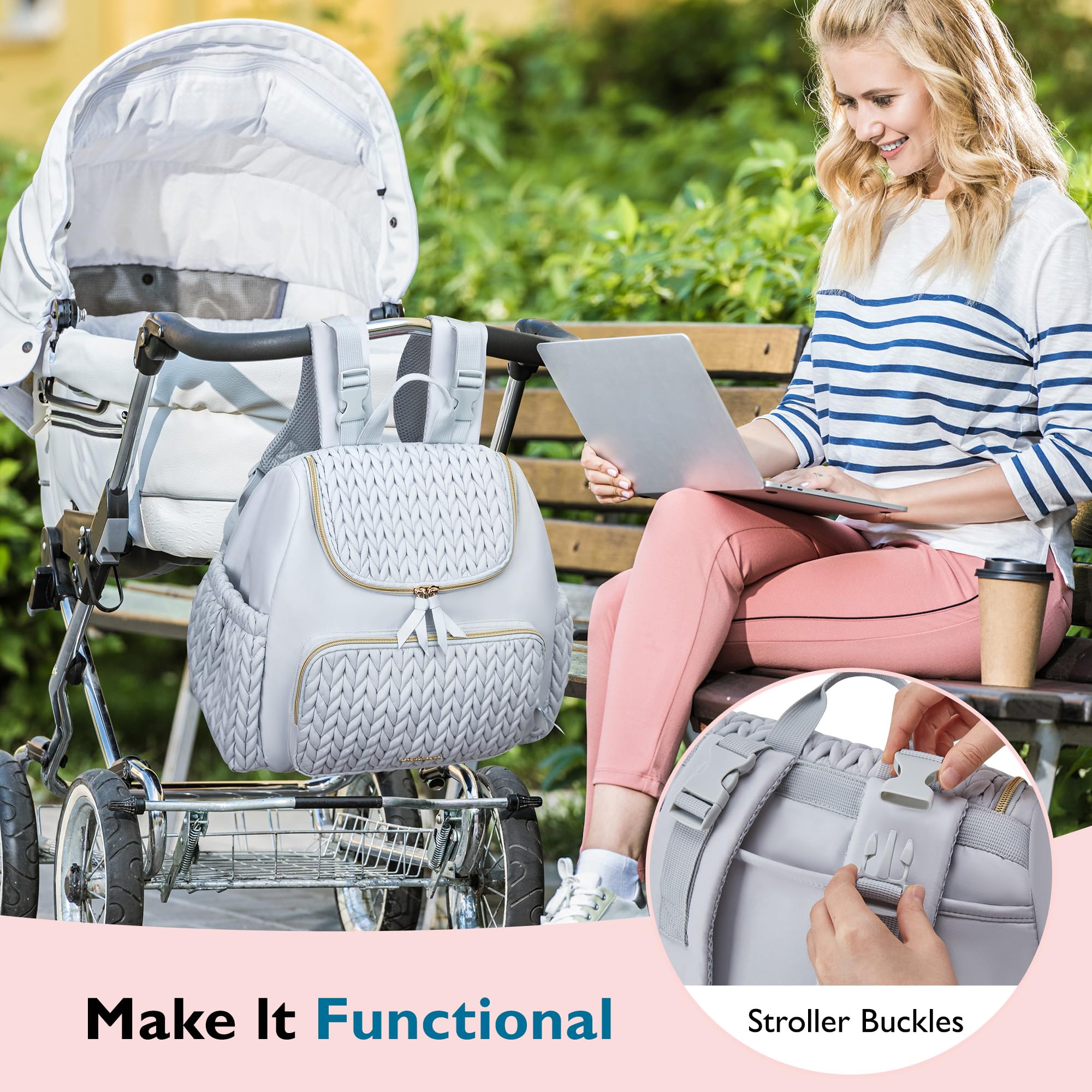 mommore Diaper Bag Small Diaper Backpack Stylish Baby Backpacks Travel Mini Maternity Bags with Insulated Pockets, Changing Pad, Stroller Straps