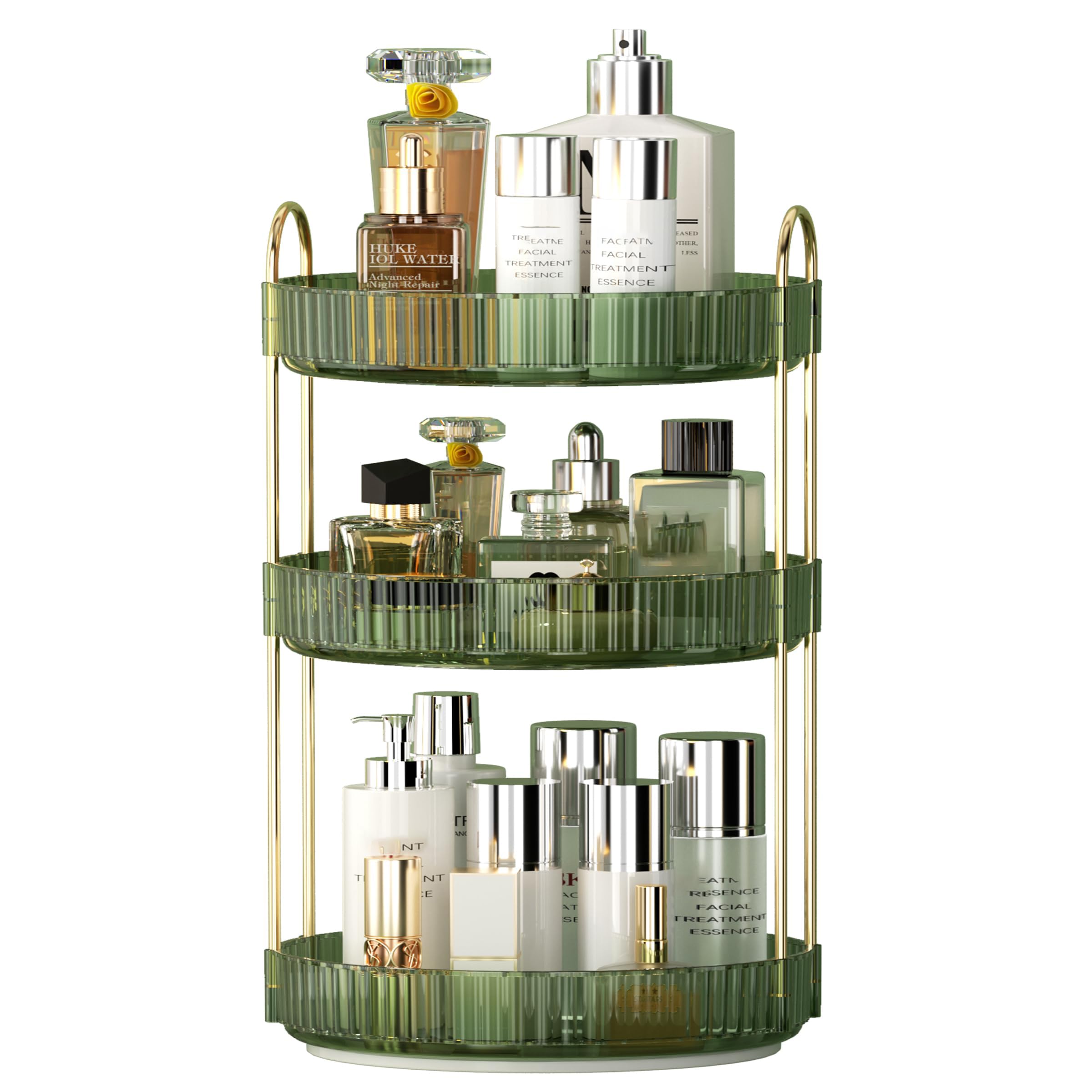 YCIA&DONE 360 Rotating Makeup Organizer and Storage for Vanity Bathroom Countertop, High Capacity Cosmetic Skincare Perfume Organizer for Dresser Lazy Susan Organizers(Clear White,2 Tiers)