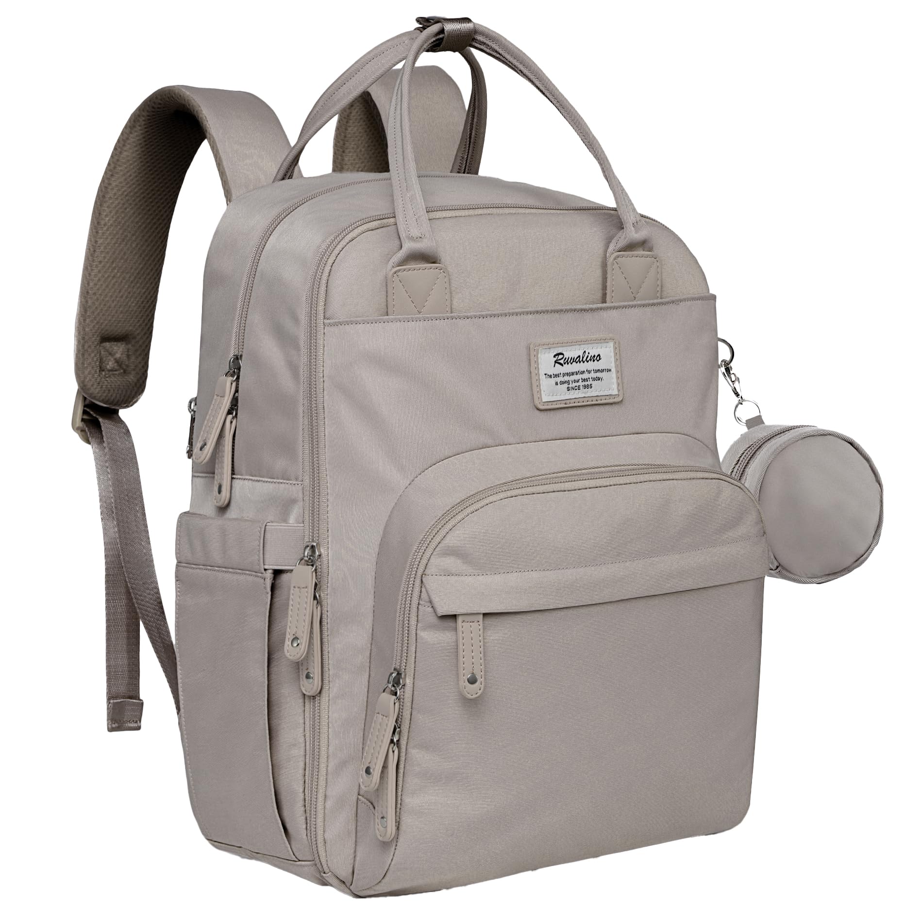 RUVALINO Diaper Bag Backpack, Multifunction Travel Pack Maternity Baby Changing Bags, Large Capacity, Waterproof, Beige
