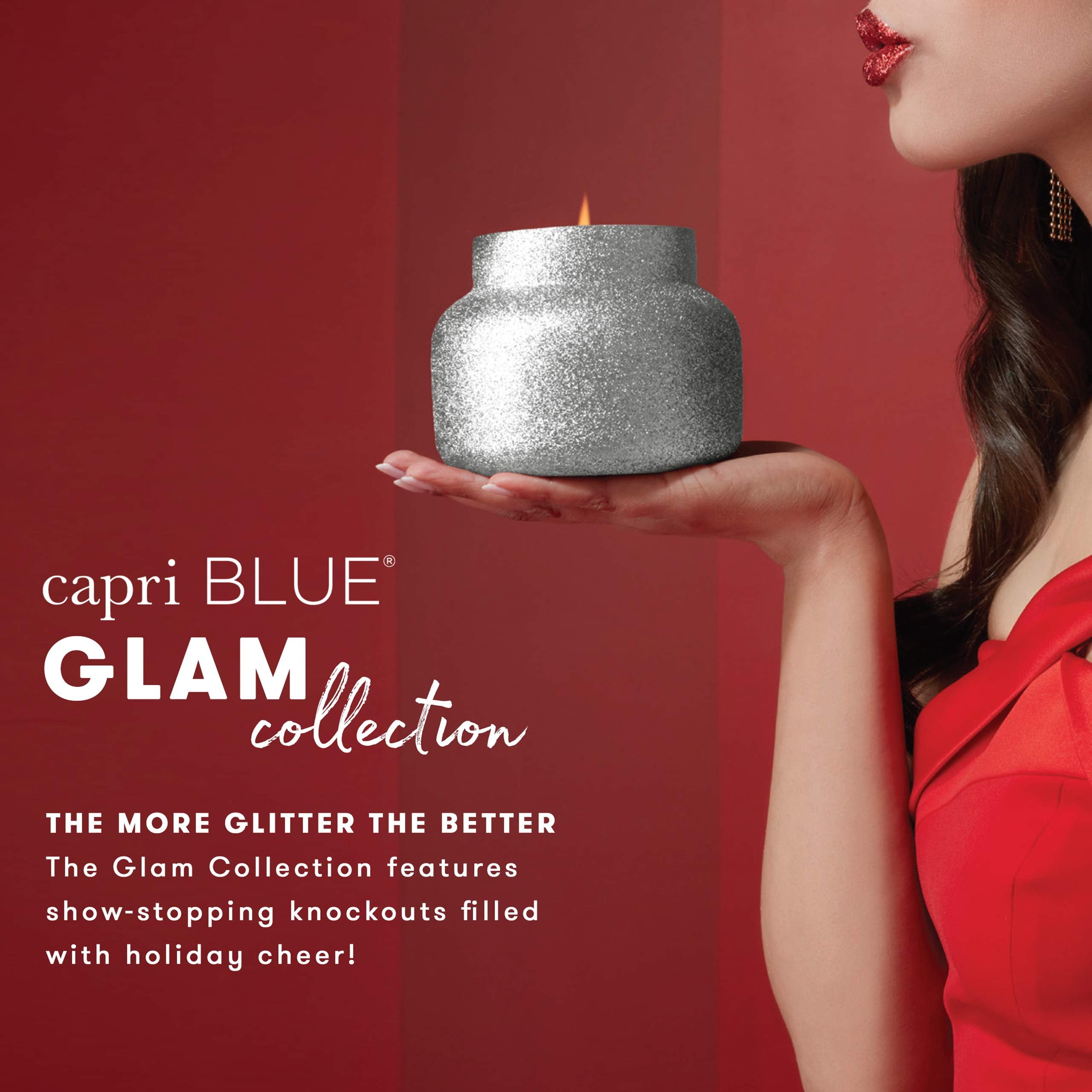 Capri Blue Tinsel & Spice Holiday Candle - Signature Glam Jar Candle - Juniper Berry, Cinnamon & Vanilla Scented Candles - Soy Wax Blend - Christmas Decor - Maroon Glitter Candle Holder (19 oz)