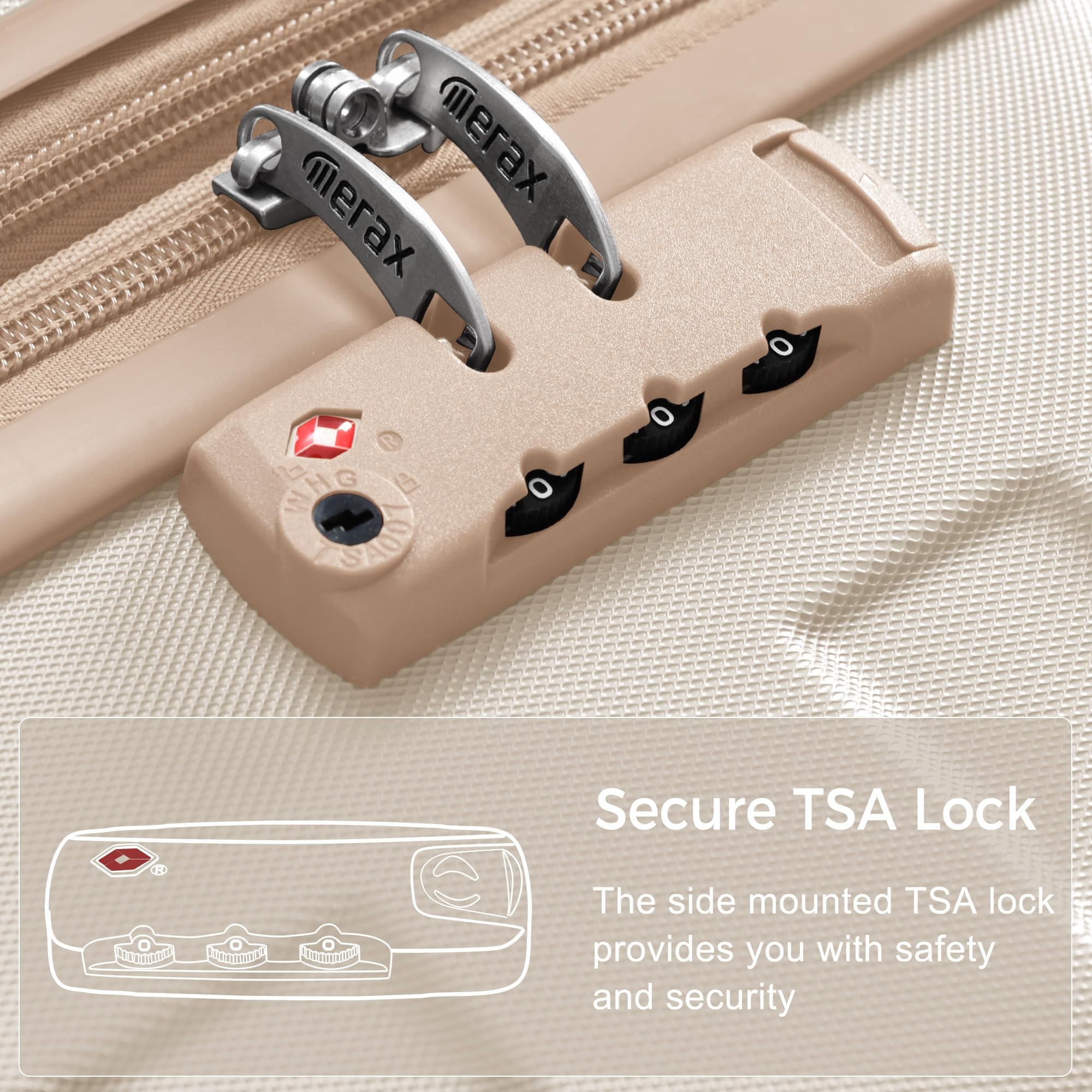 Merax 3 Pcs ABS Hardside Luggage Sets TSA Lock Spinner Wheel Suitcases, Pearly White, 20/24/28 Inch