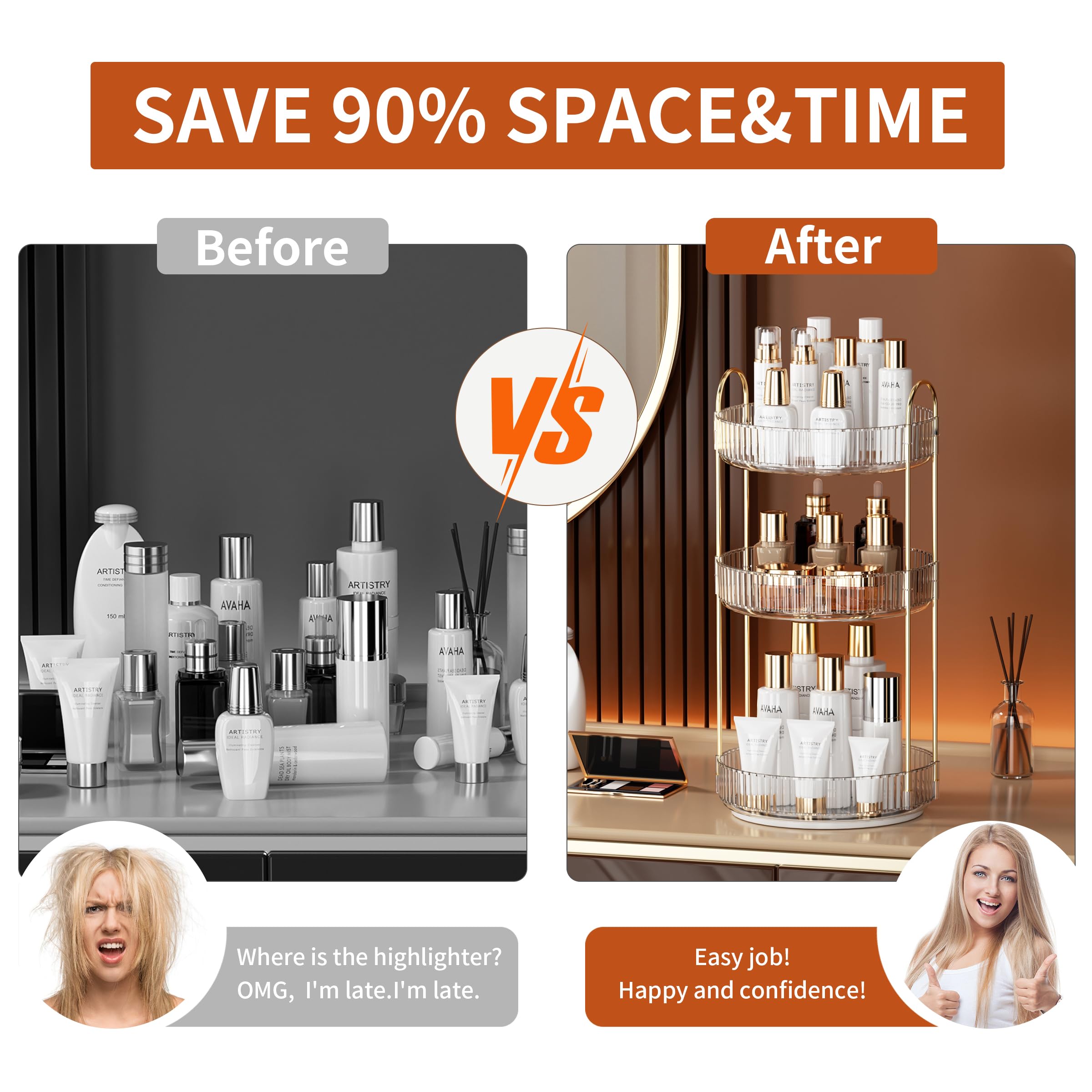 YCIA&DONE 360 Rotating Makeup Organizer and Storage for Vanity Bathroom Countertop, High Capacity Cosmetic Skincare Perfume Organizer for Dresser Lazy Susan Organizers(Clear White,2 Tiers)