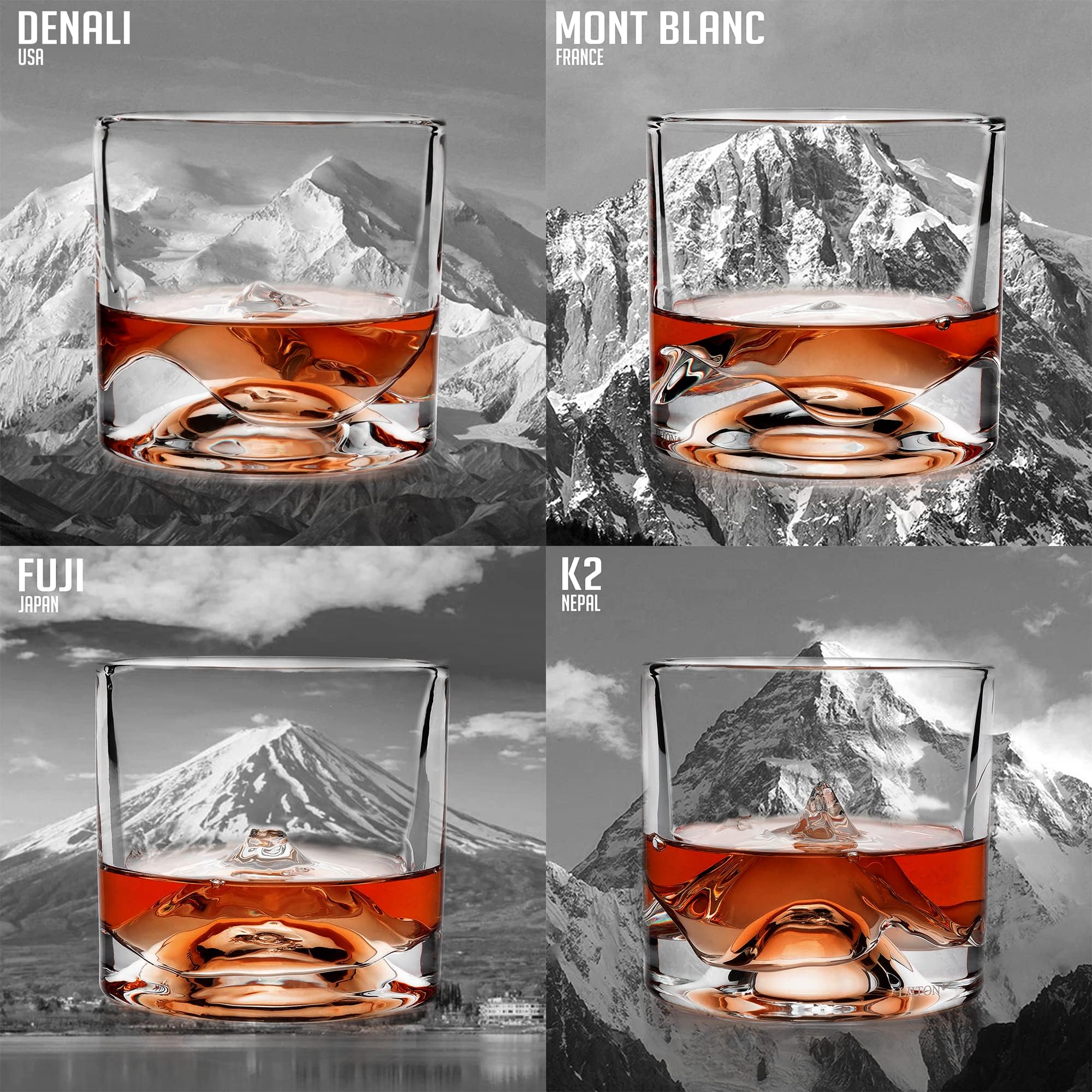 LIITON Heavy Crystal Whiskey Glasses Gift Set, Thick Freezable Bourbon Glass 1lb Each, Premium Whiskey Gifts for Men, Frozen Crystal Chills Cocktails Featuring Grand Canyon Glasses Set of 2, 10 oz