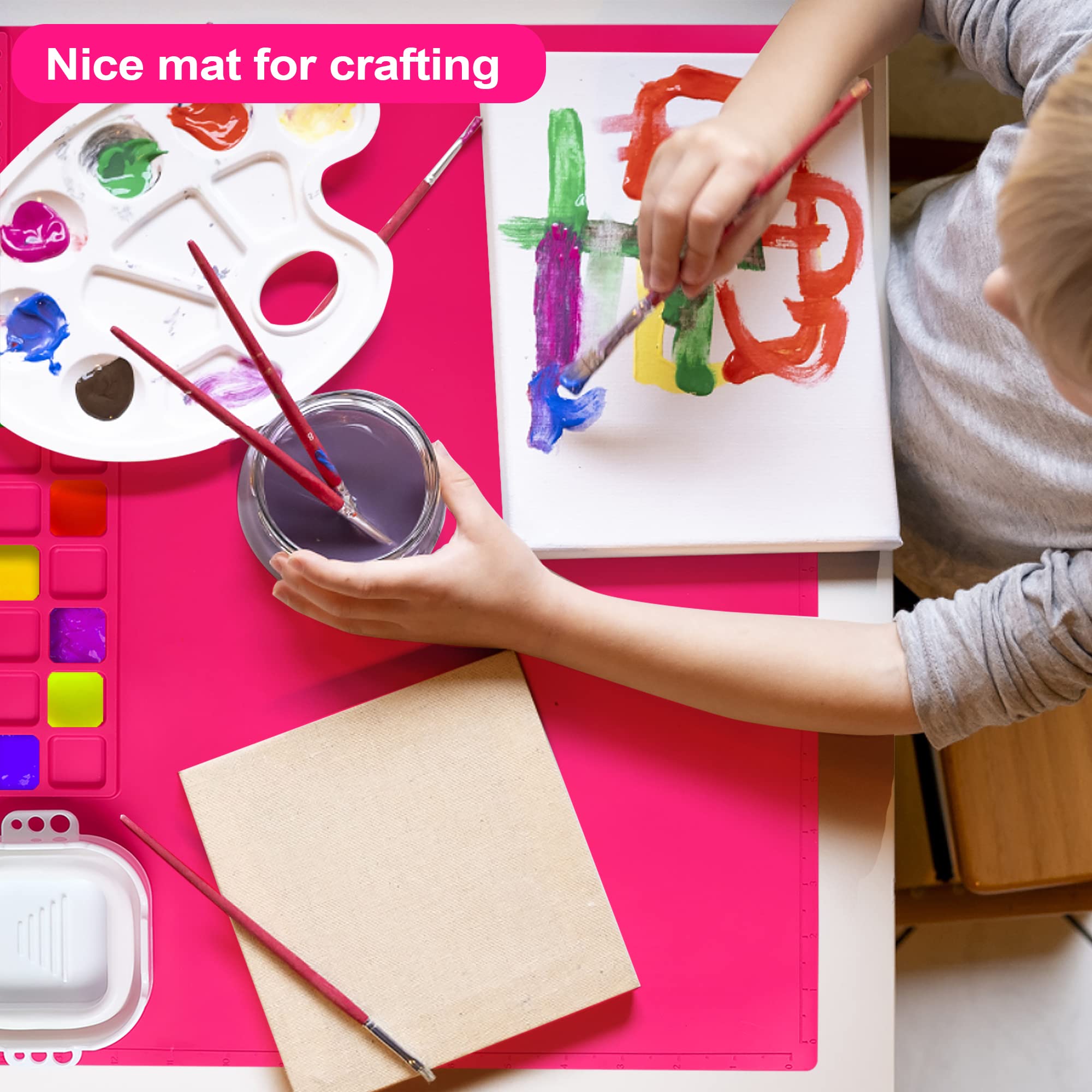 AWOKE Silicone Painting Mat - 20"X16" Silicone Art Mat with 1 Water Cup for Kids - Silcone Craft Mat has12 Color Dividers - 2 Paint Dividers (White)