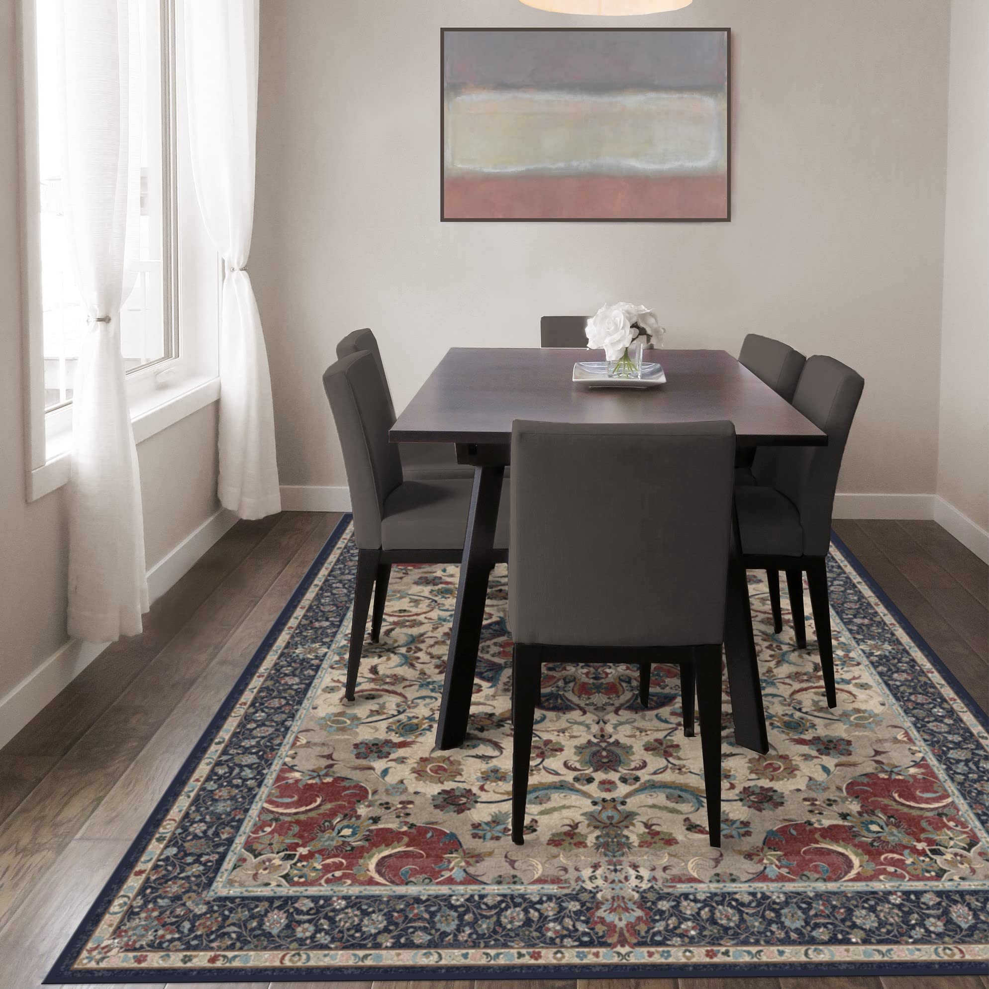 RUGGABLE Sima Washable Rug - Perfect Vintage Area Rug for Living Room Bedroom Kitchen - Pet & Child Friendly - Stain & Water Resistant - Royal Blue 2&