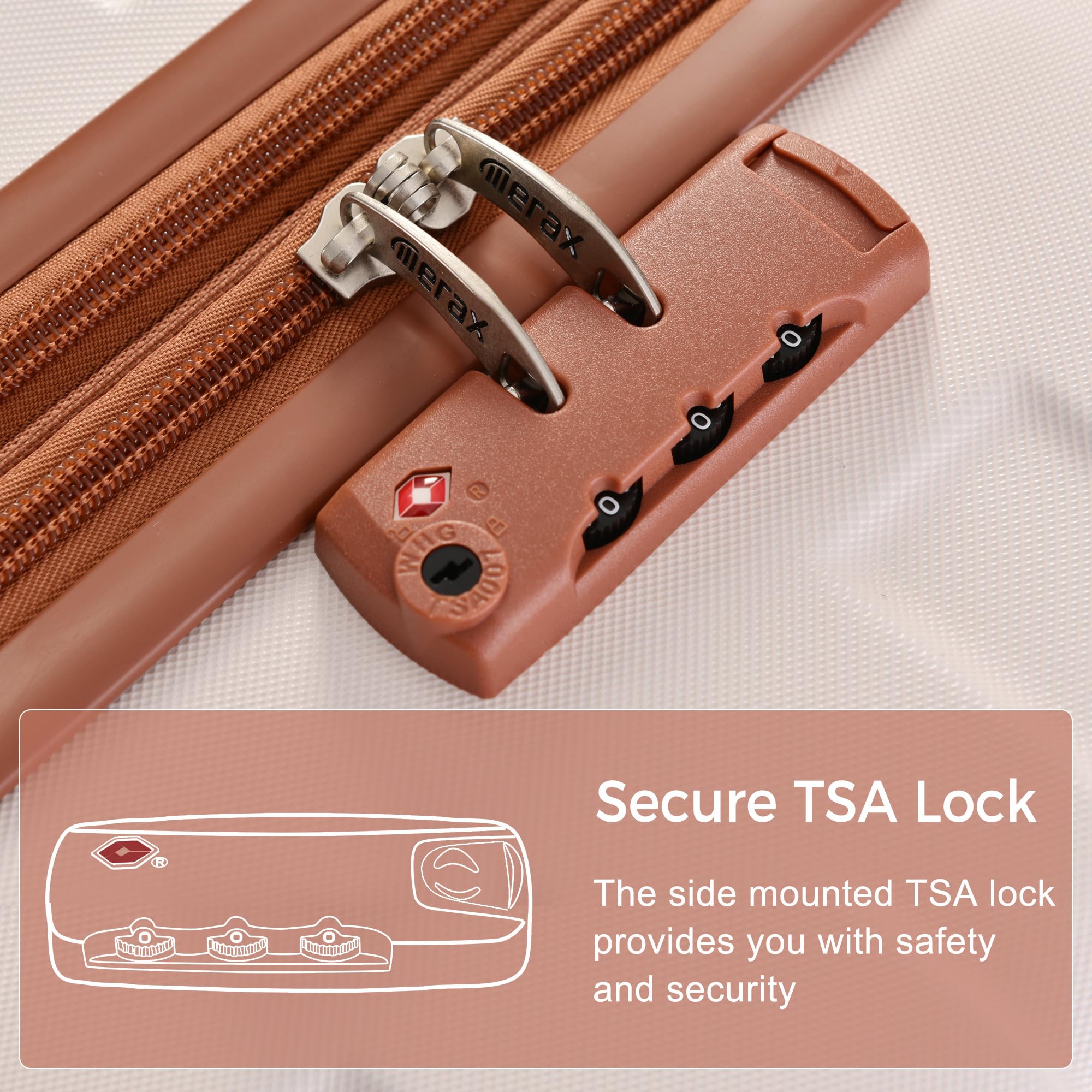 Merax 3 Pcs ABS Hardside Luggage Sets TSA Lock Spinner Wheel Suitcases, Pearly White, 20/24/28 Inch