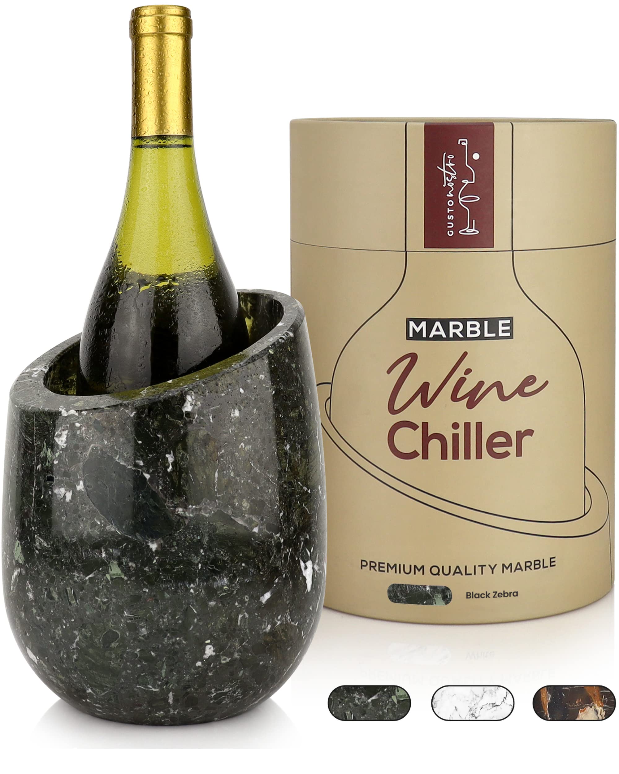 Gusto Nostro Marble Wine Chiller Bucket - 750ml Wine Bottle Cooler and Champagne Chiller for Party, Kitchen, Bar Cart Decor to Chill & Keep Bottles Cold with Unique Wine Lovers Gift Box (White)