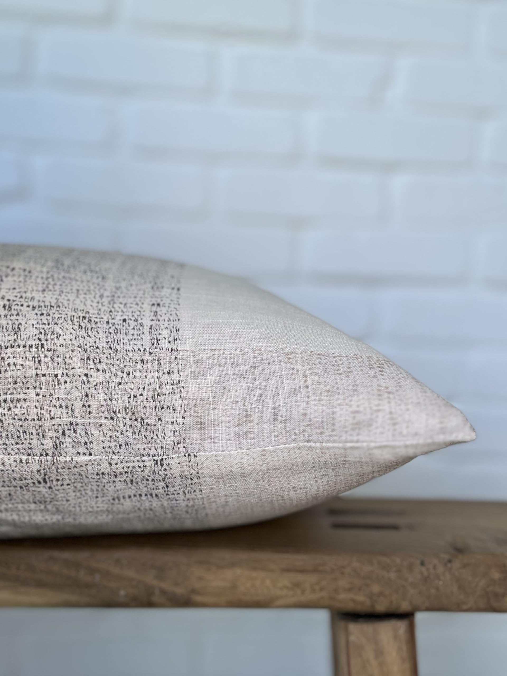 Pillow Cover 100% Linen 20 x 20 inches Double Sided Block Print with Zipper for Easy Removal Home Decor Shabby Chic Farmhouse Neutral Decorative Sofa Couch Accent (Plaid White Grey)