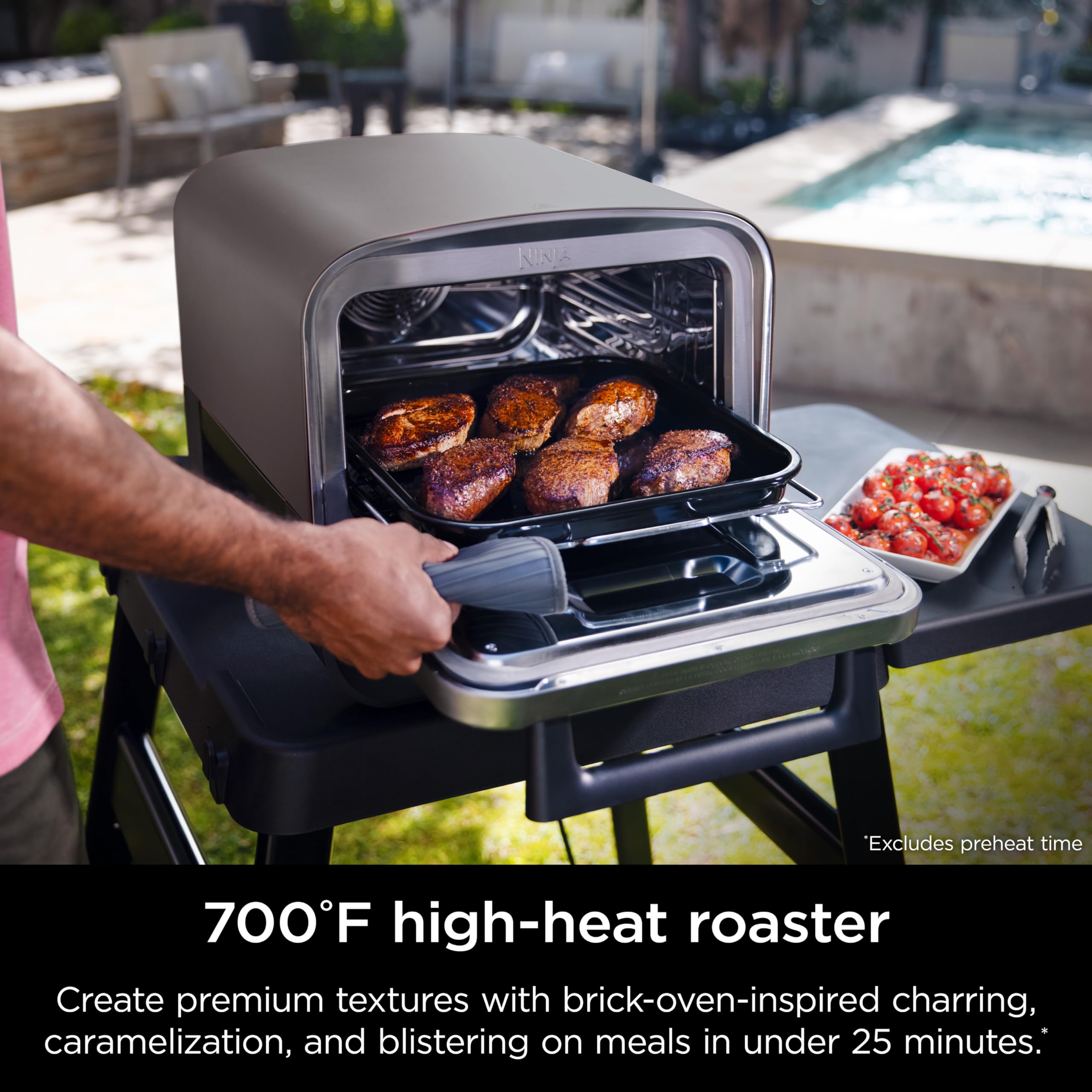 Ninja Woodfire 8-in-1 Outdoor Oven, Pizza Oven, 700°F High Heat Roaster, BBQ Smoker, Ninja Woodfire Technology, Weather Resistant, Portable, Electric, Grey, OO101LWC (Canadian Version)