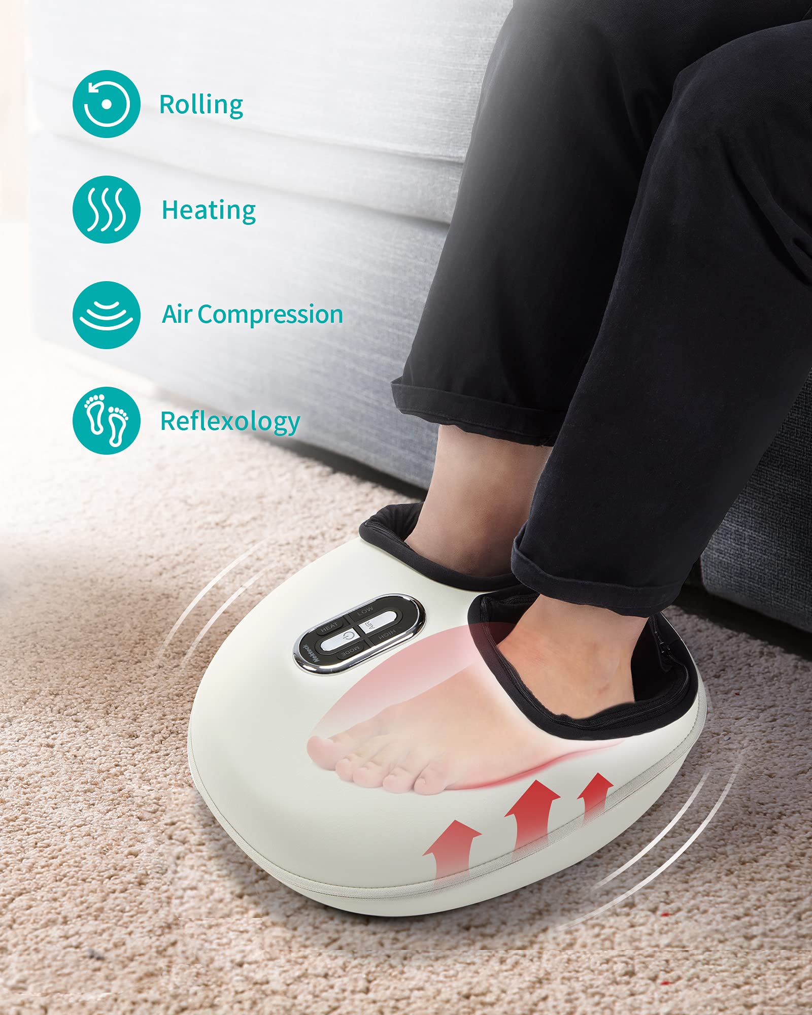 Nekteck Shiatsu Foot Massager Machine with Soothing Heat, Deep Kneading Therapy, Air Compression, Improve Blood Circulation and Foot Wellness,Relax for Home or Office Use(Beige)