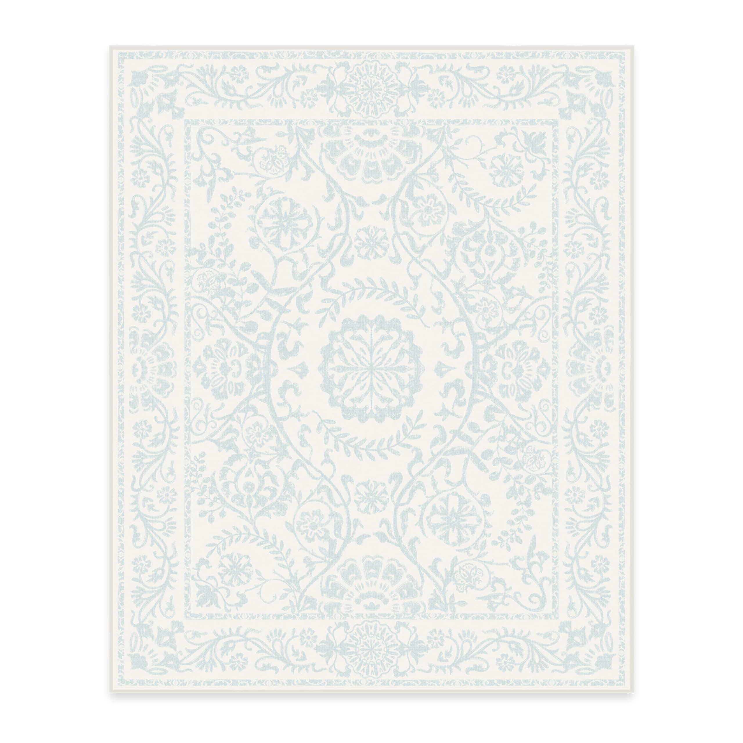 RUGGABLE Washable 2x3 Area Rug, Delphina Delft Blue, Premium Vintage Rugs for Living Room, Bedroom, Kitchen, Office, Classroom with Gripper Non Slip Pad
