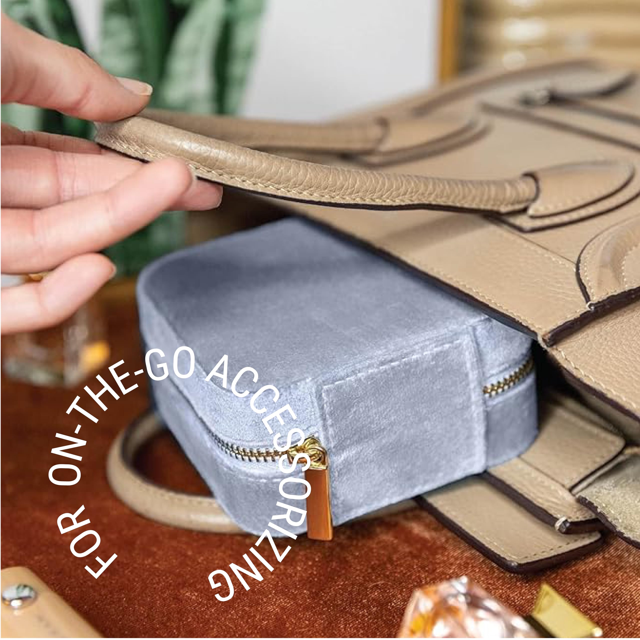 Benevolence LA Plush Velvet Travel Jewelry Storage Box | Travel Jewelry Case Small Jewelry Box for Women | Jewelry Travel Organizer | Earring Organizer with Mirror - Dusty Pink