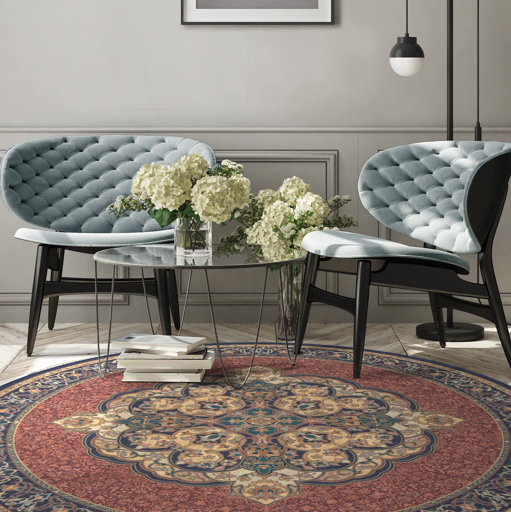 RUGGABLE Disney Traditional Mickey Mouse Washable Rug - Perfect Area Rug for Nursery Playroom Kids Room - Pet & Child Friendly - Stain & Water Resistant - Damask Grey 3&