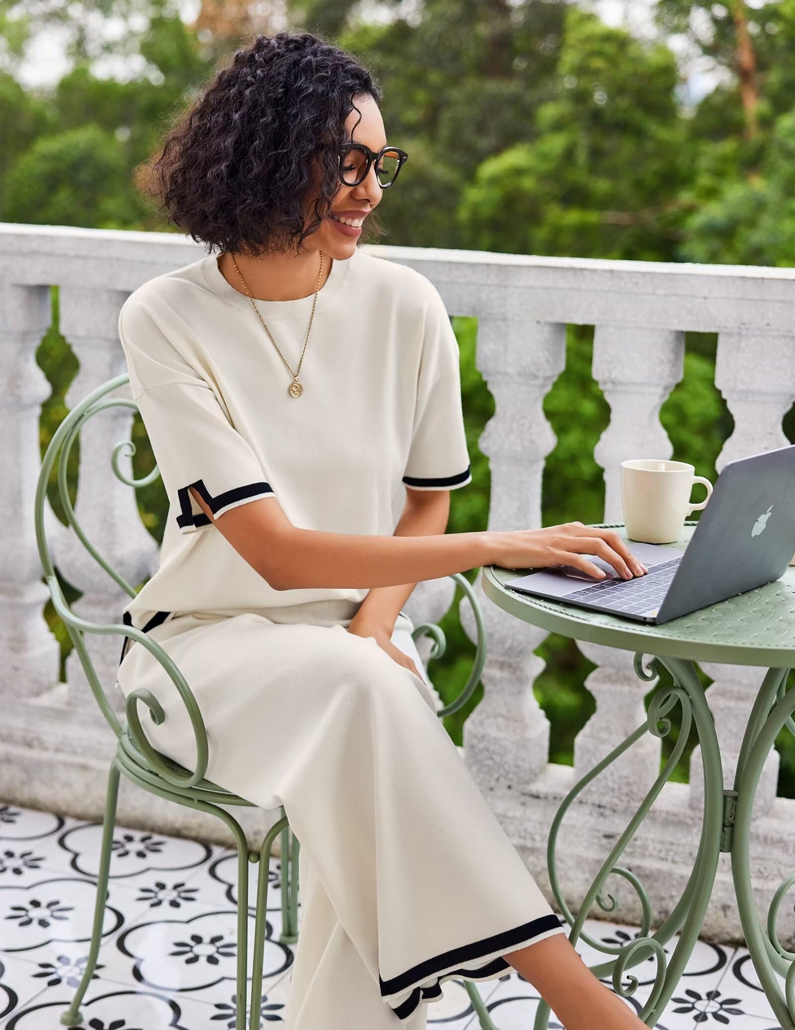 Ekouaer Lounge Set for Women 2 Piece Sets Loungewear Set Outfits Knit Sweater Sets Wide Leg Long Pants Pajama Set