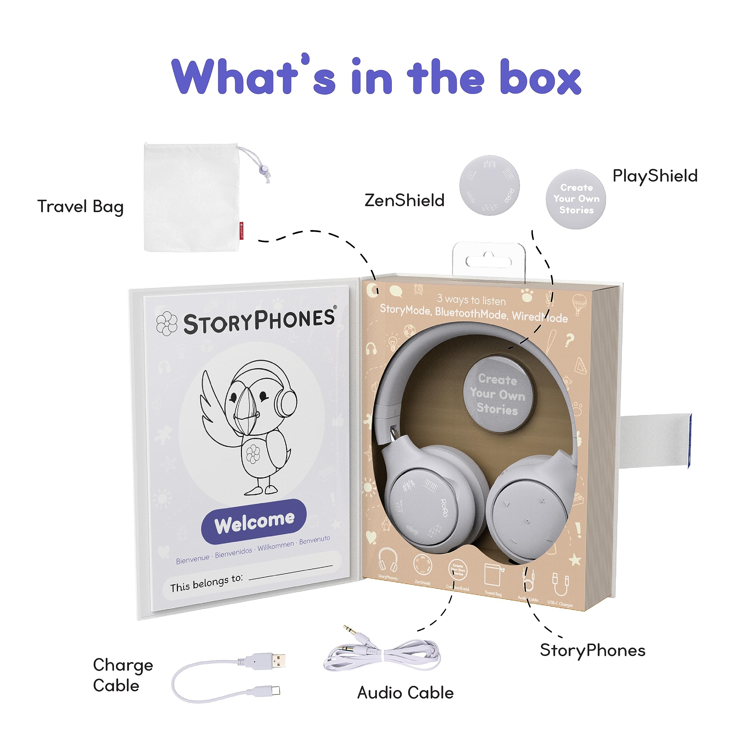 StoryPhones Storytelling Headphones for Kids - Screen-Free Entertainment Experience for Stories, Music and Boost Creativity, Grey