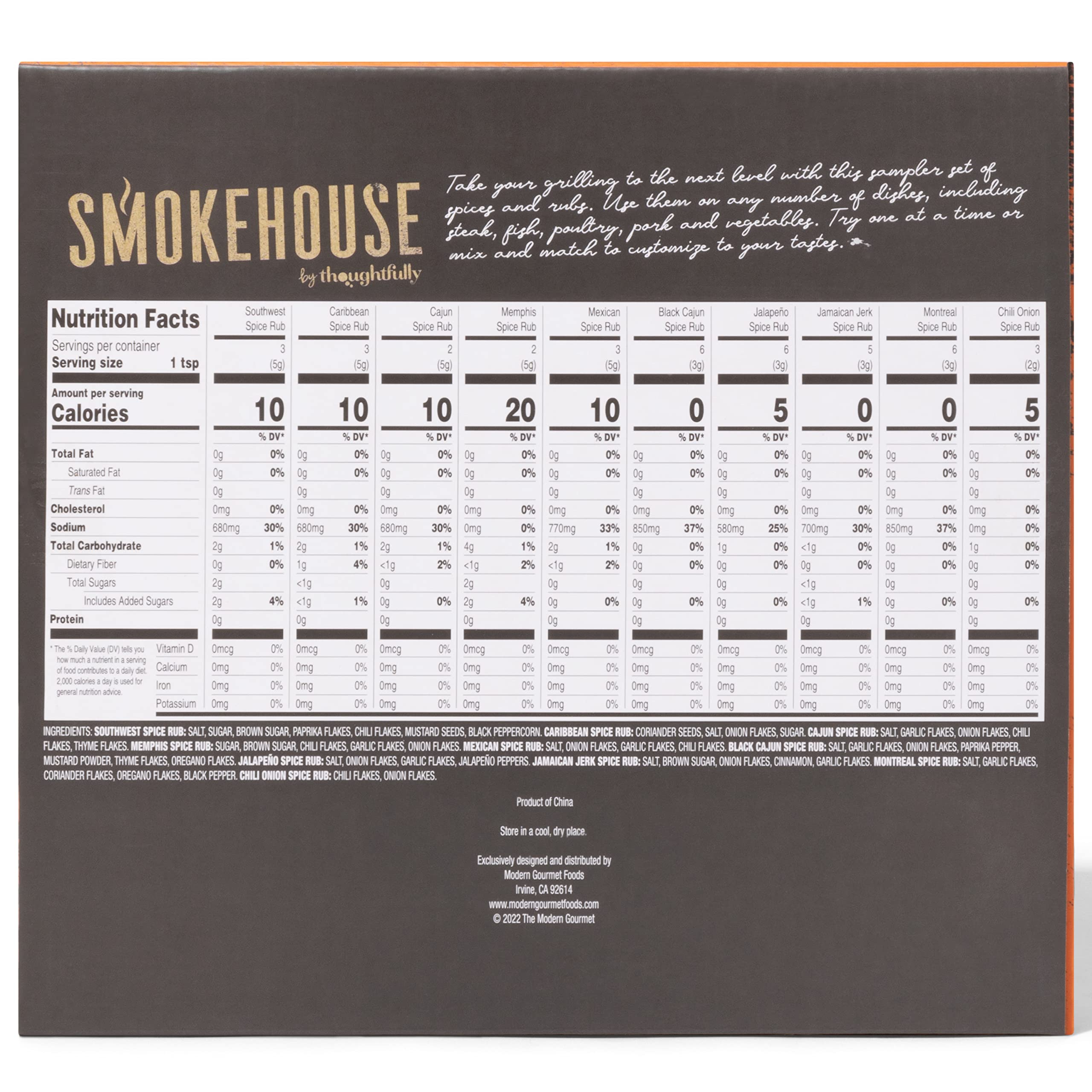 Smokehouse Gift Set by Thoughtfully, Vegan and Vegetarian Barbecue Rubs, Flavors Include Cajun, Caribbean, Memphis and Southwest, Set of 4