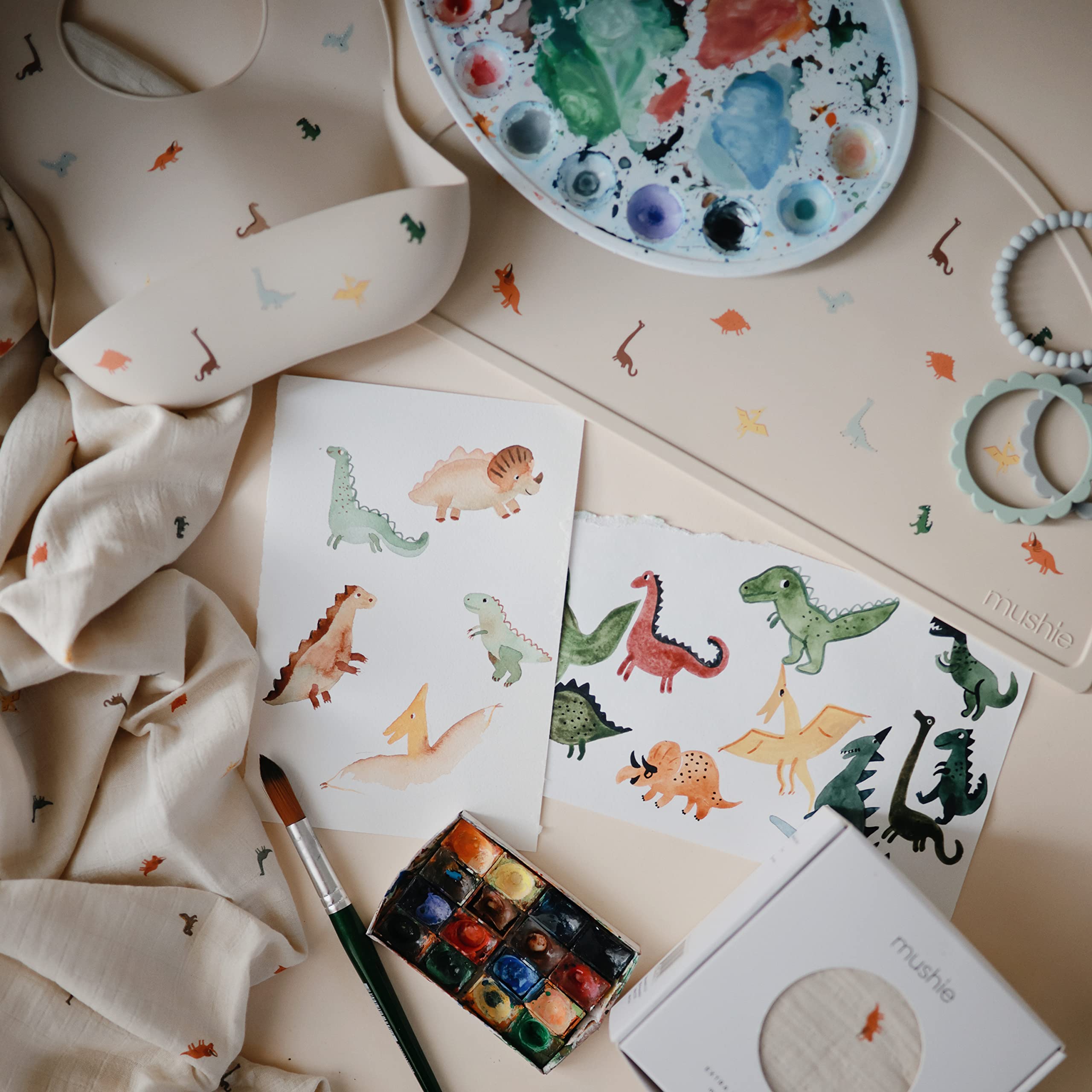 mushie Silicone Baby Bib | Adjustable Fit Waterproof Bibs (Whales)