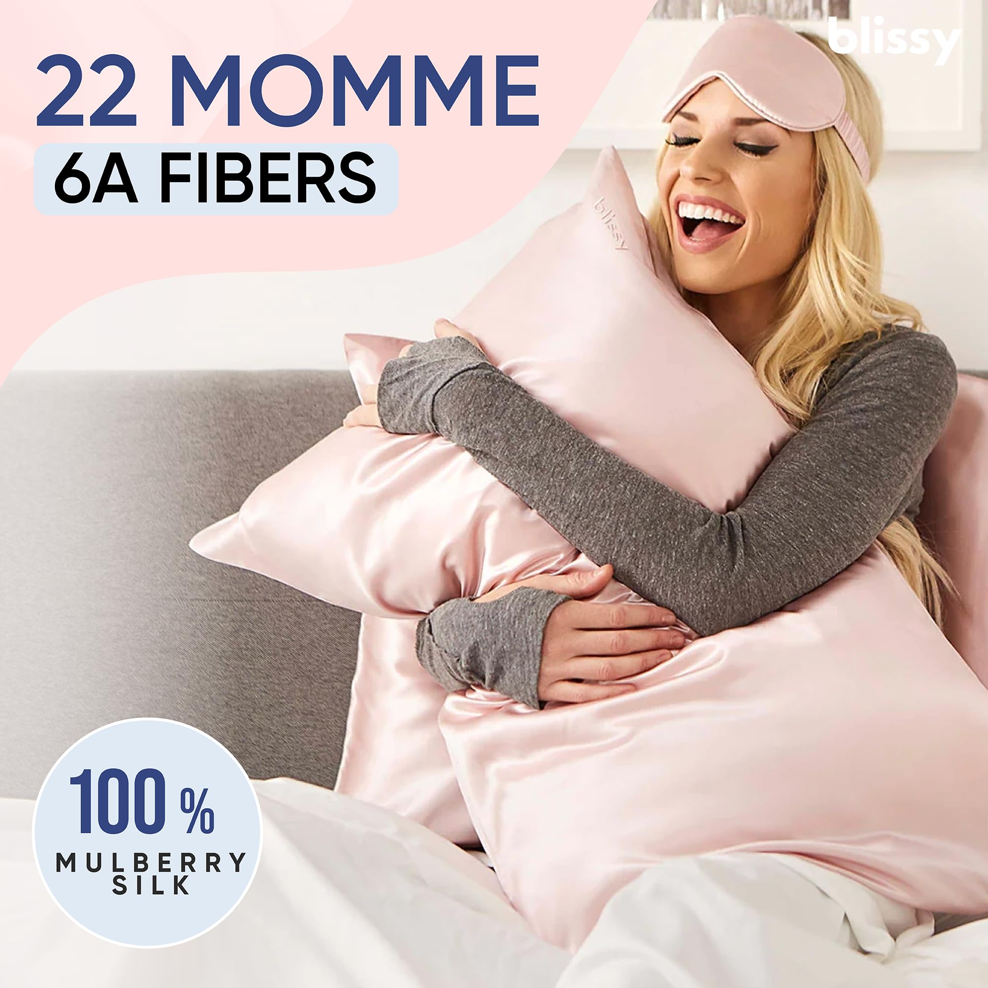 Blissy Silk Pillowcase - 100% Pure Mulberry Silk - 22 Momme 6A High-Grade Fibers - Silk Pillow Cover for Hair & Skin - Regular, Queen & King with Hidden Zipper (Queen, Champagne)