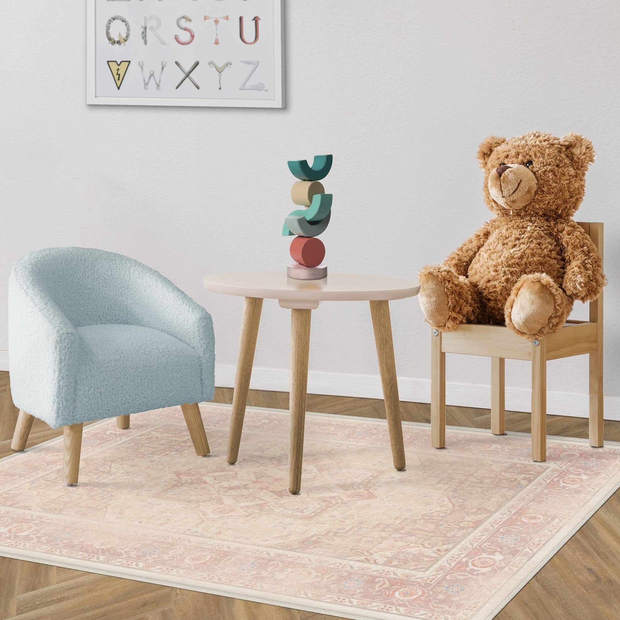 RUGGABLE Kamran Washable Rug - Perfect Vintage Area Rug for Living Room Bedroom Kitchen - Pet & Child Friendly - Stain & Water Resistant - Hazel 5&