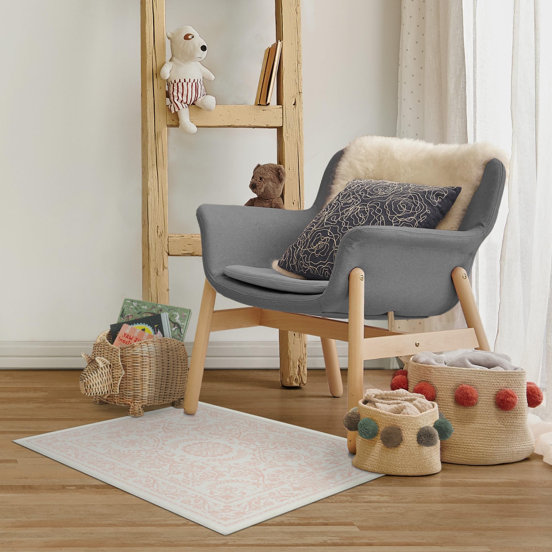 RUGGABLE Washable 2x3 Area Rug, Delphina Delft Blue, Premium Vintage Rugs for Living Room, Bedroom, Kitchen, Office, Classroom with Gripper Non Slip Pad