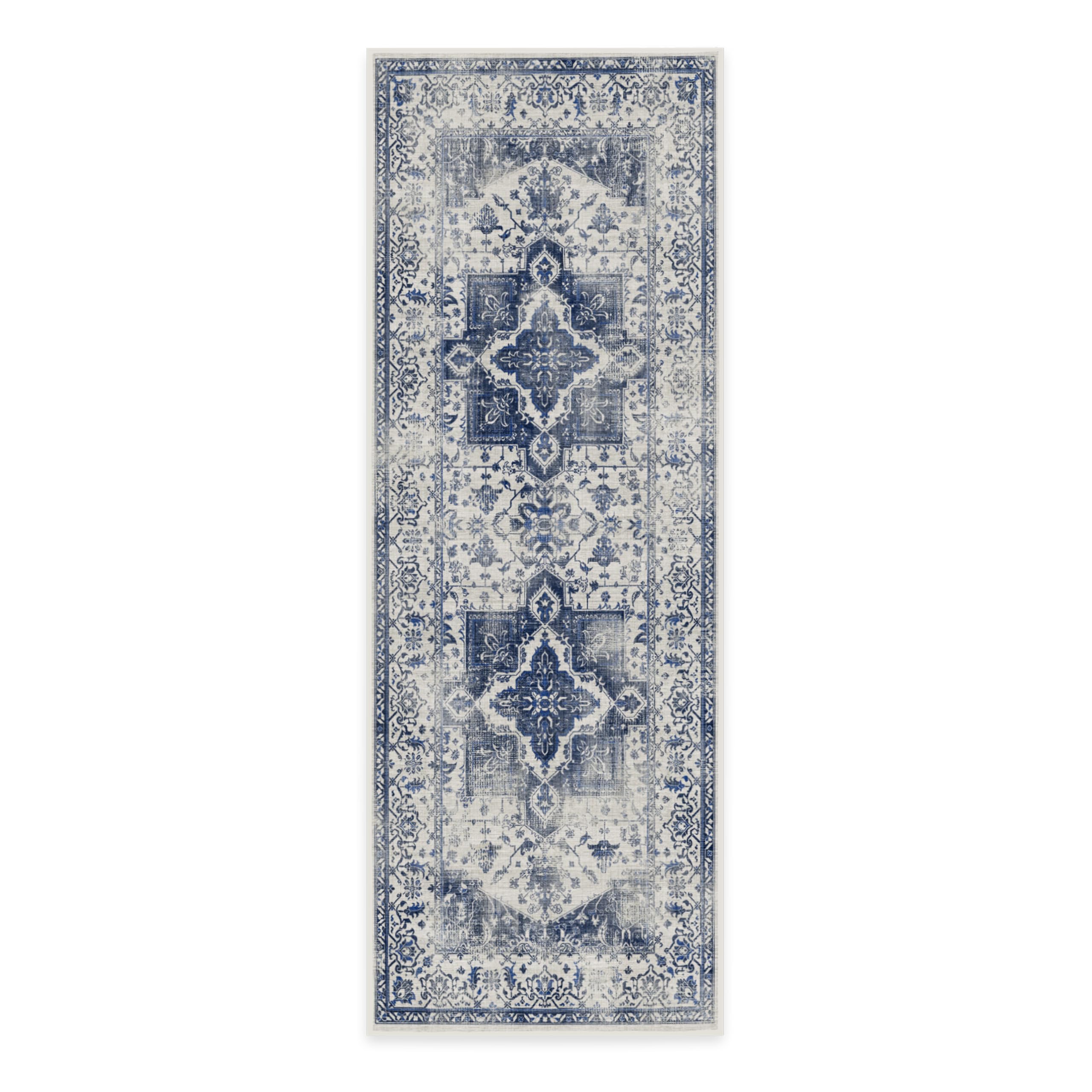 RUGGABLE Kira Runner Rug - Perfect Vintage Washable Rug for Entryway Hallway Kitchen - Pet & Child Friendly - Stain & Water Resistant - Stone Blue 2.5&