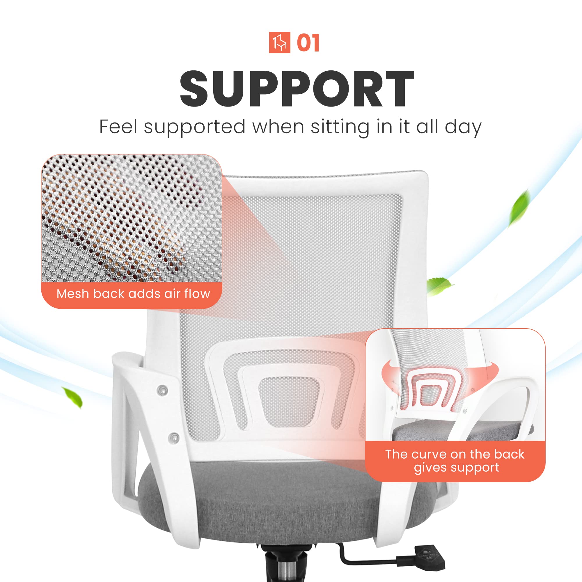 NEO CHAIR Office Chair Computer Desk Chair Gaming Ergonomic Mid Back Cushion Lumbar Support with Comfy Mesh Adjustable Swivel Rolling Home (Beige)