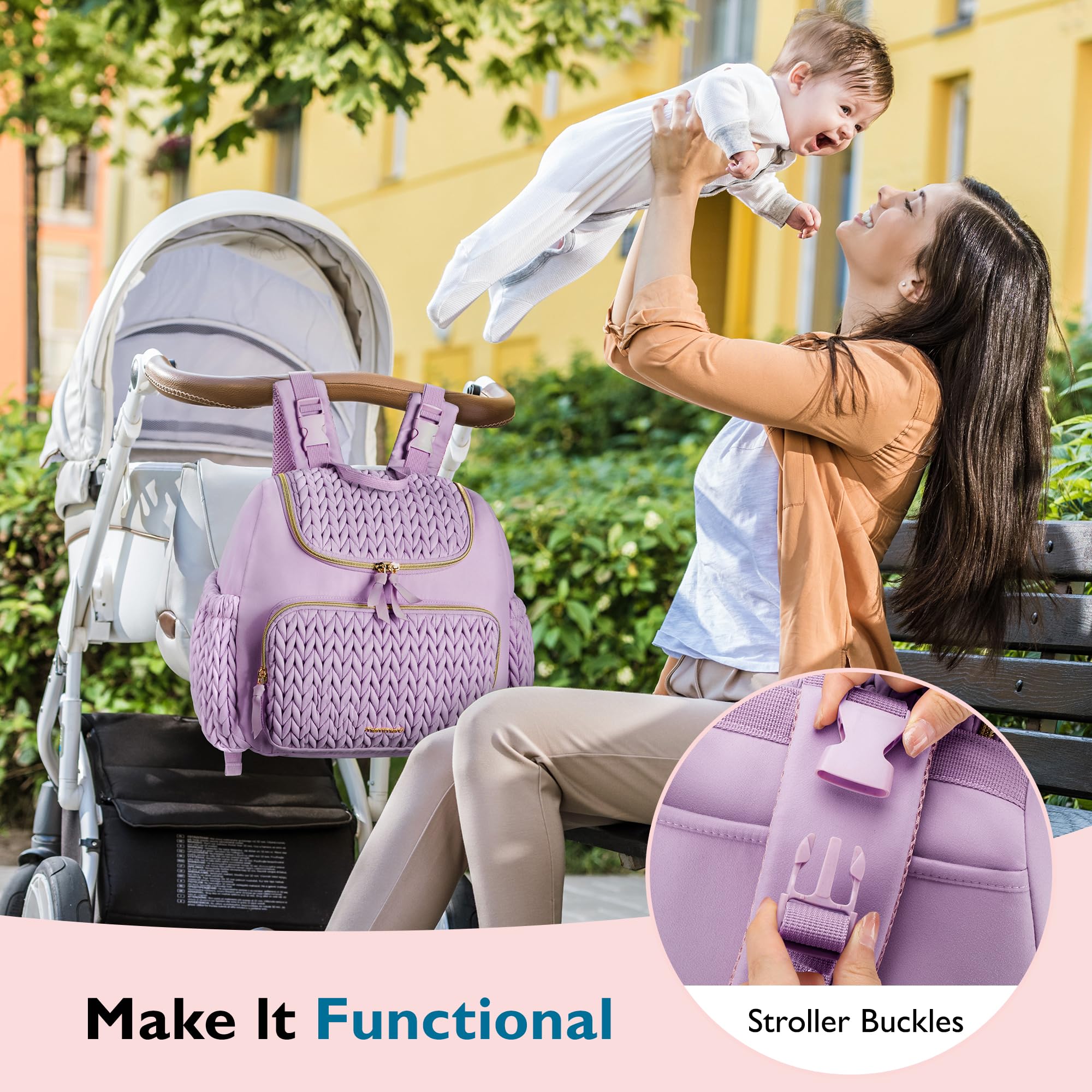 mommore Diaper Bag Small Diaper Backpack Stylish Baby Backpacks Travel Mini Maternity Bags with Insulated Pockets, Changing Pad, Stroller Straps