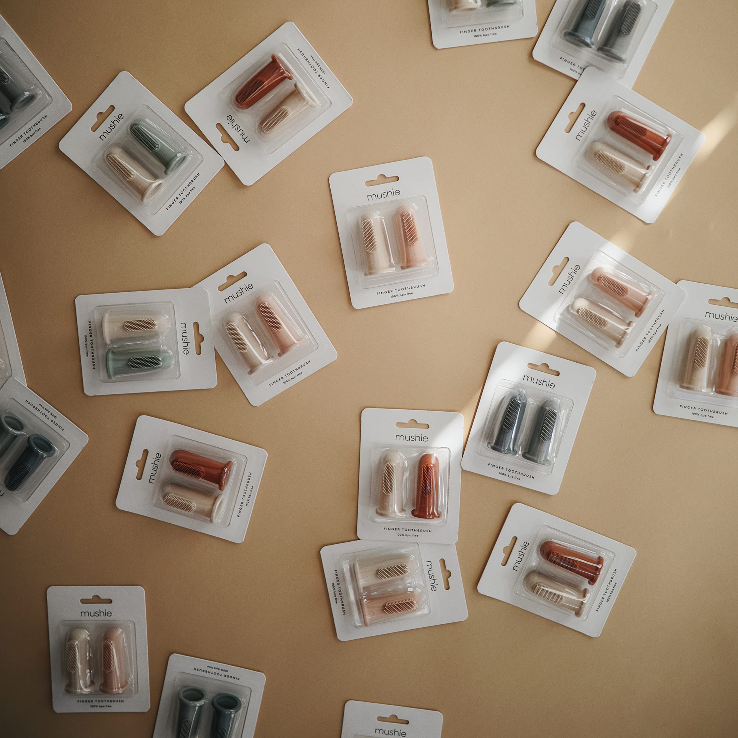 mushie Baby Finger Toothbrush (Cambridge Blue/Shifting Sand) 2-Pack