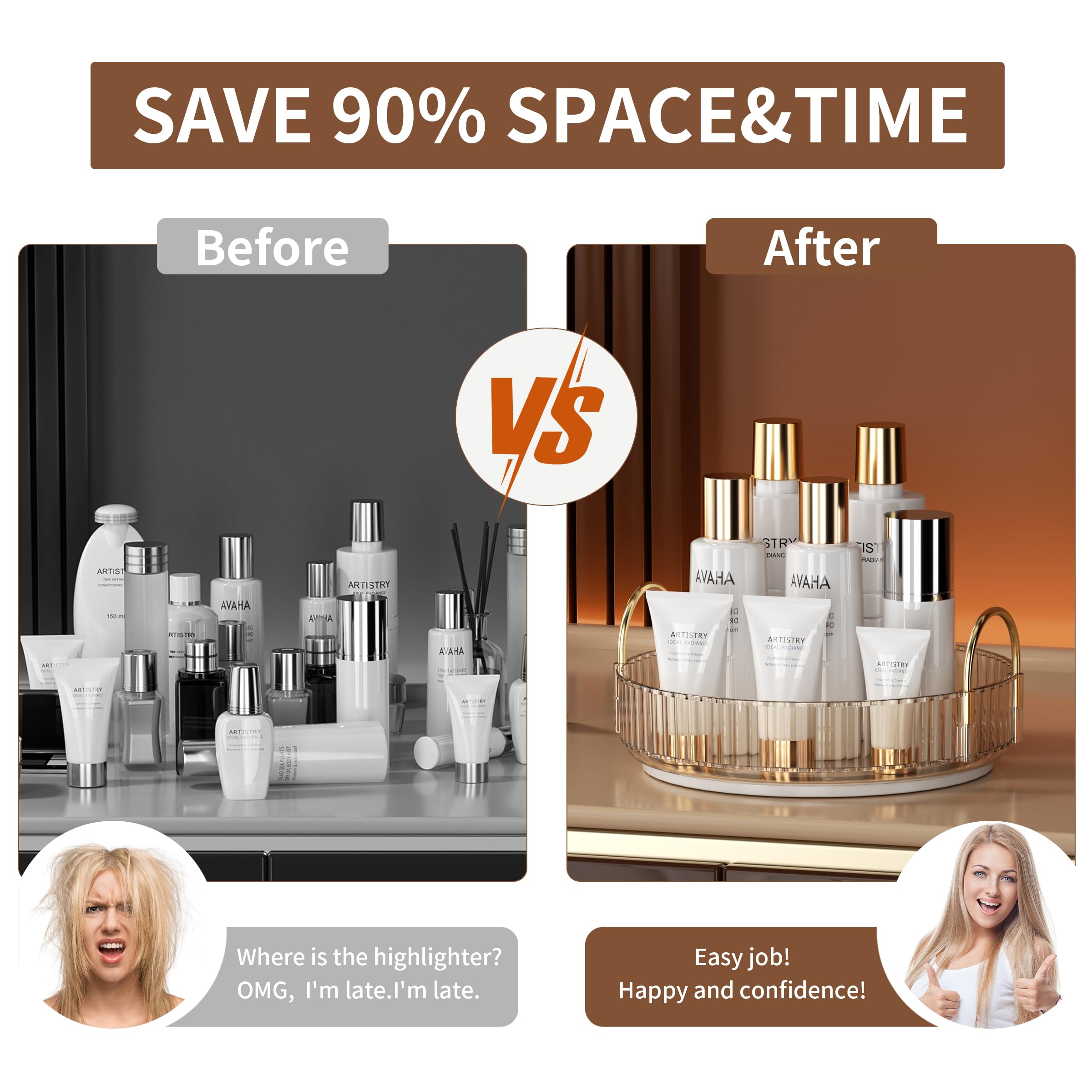 YCIA&DONE 360 Rotating Makeup Organizer and Storage for Vanity Bathroom Countertop, High Capacity Cosmetic Skincare Perfume Organizer for Dresser Lazy Susan Organizers(Clear White,2 Tiers)