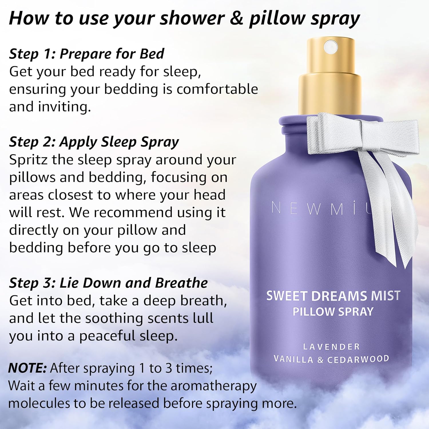 Sweet Dreams Sleep Pillow Spray Lavender Vanilla Cedarwood Essential Oils Fast Acting Aromatherapy Mist for Restful Sleep Relaxation Calming Stress Relief Bedtime & Shower Spray Luxury Self care Gift