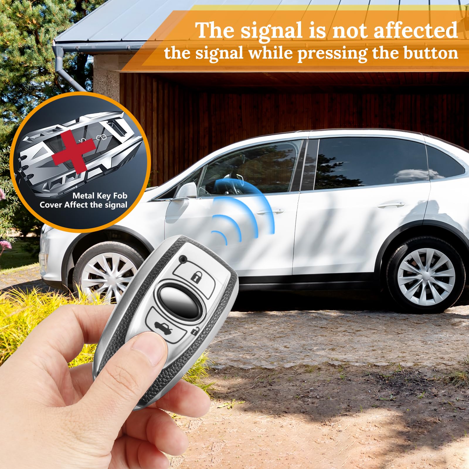 Cadillac Key Fob Cover with Metal Braided Rope Keychain, Upgraded Soft Key Case for 2015-2019 Escalade CTS SRX XT5 ATS STS CT6 (5 Button) (Gold Edge)