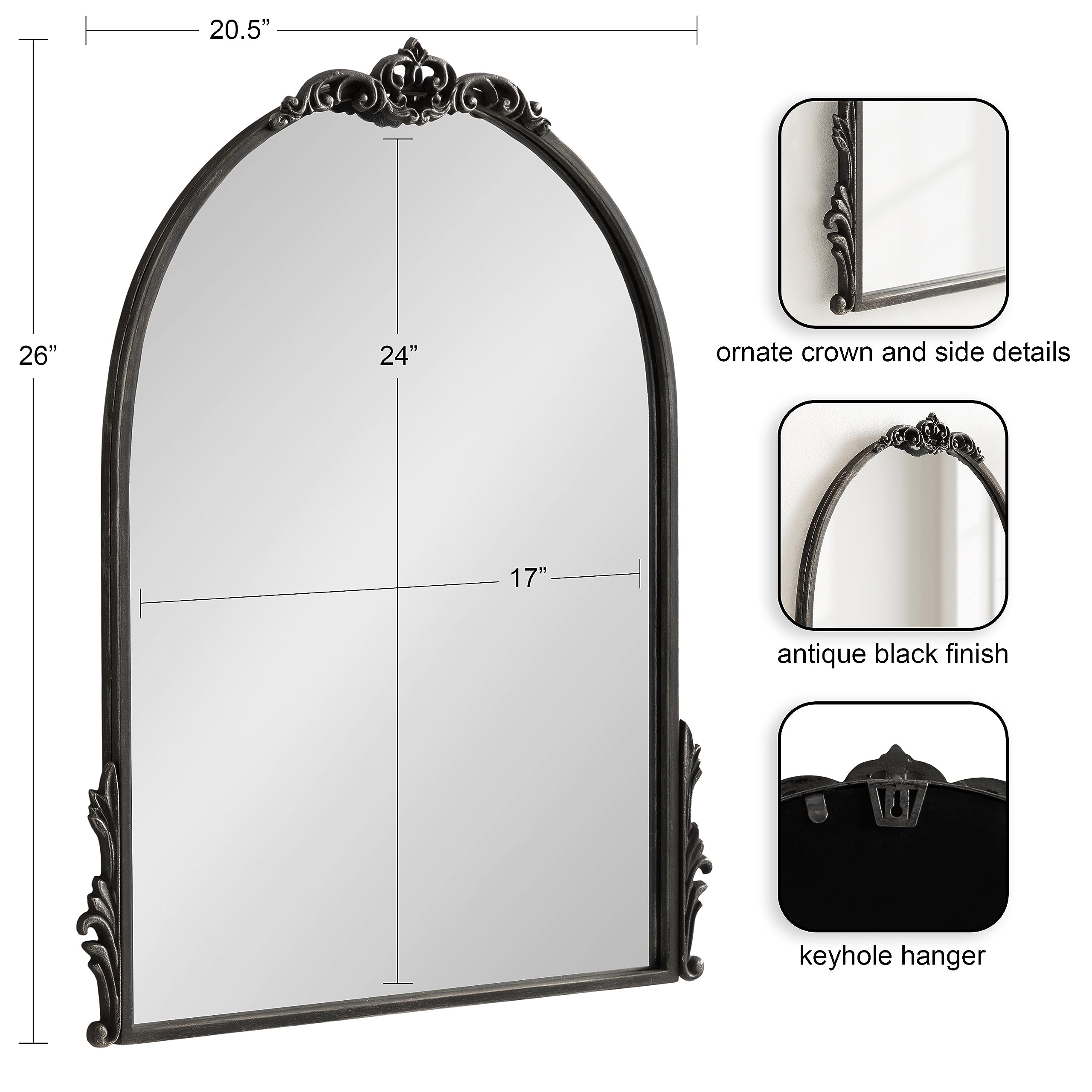 Kate and Laurel Myrcelle Traditional Arched Mirror, 25 x 33, Gold, Decorative Large Arch Mirror with Ornate Garland Detailing Along The Crown and Edges of The Frame