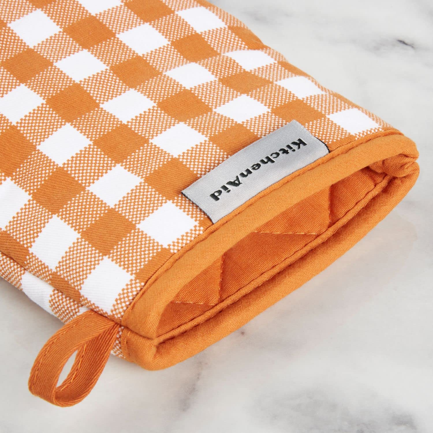 KitchenAid Gingham Mini Oven Mitt 2-Pack Set, Milkshake Tan, 5.5"x8"