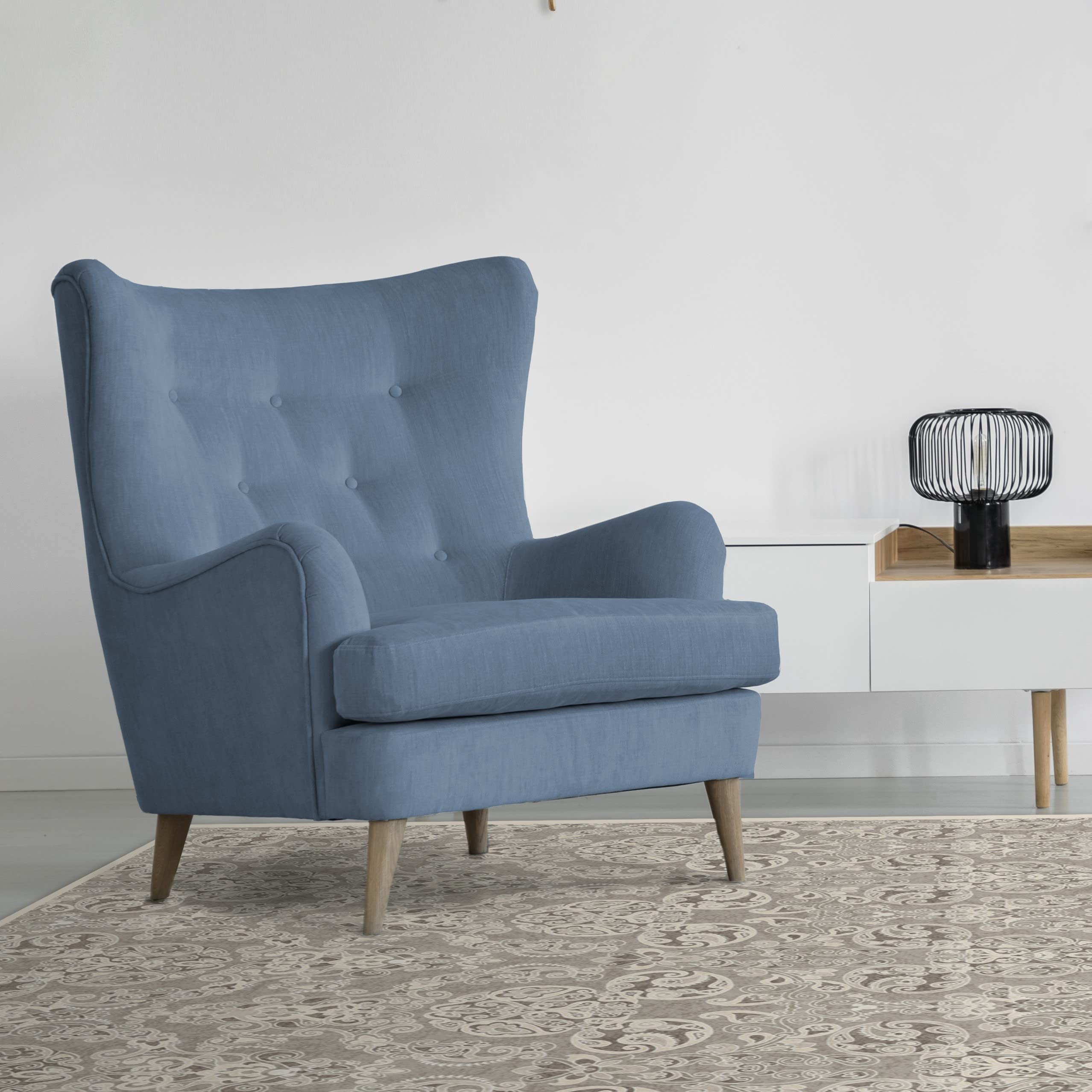 RUGGABLE Disney Traditional Mickey Mouse Washable Rug - Perfect Area Rug for Nursery Playroom Kids Room - Pet & Child Friendly - Stain & Water Resistant - Damask Grey 3&