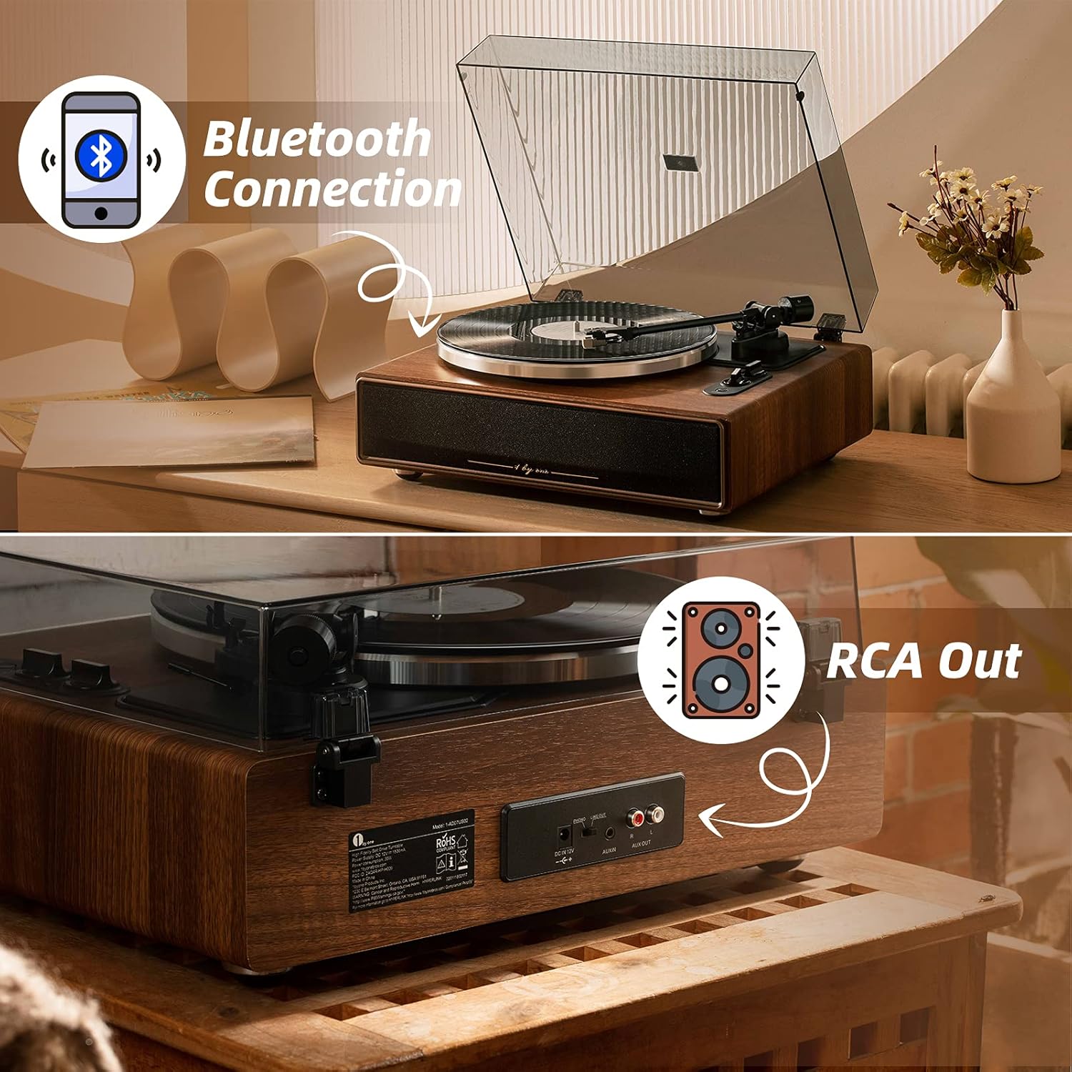 Belt Drive Record Player with Built-in Speakers,Bluetooth Turntable with Magnetic Cartridge,Preamp and Adjustable Counterweight