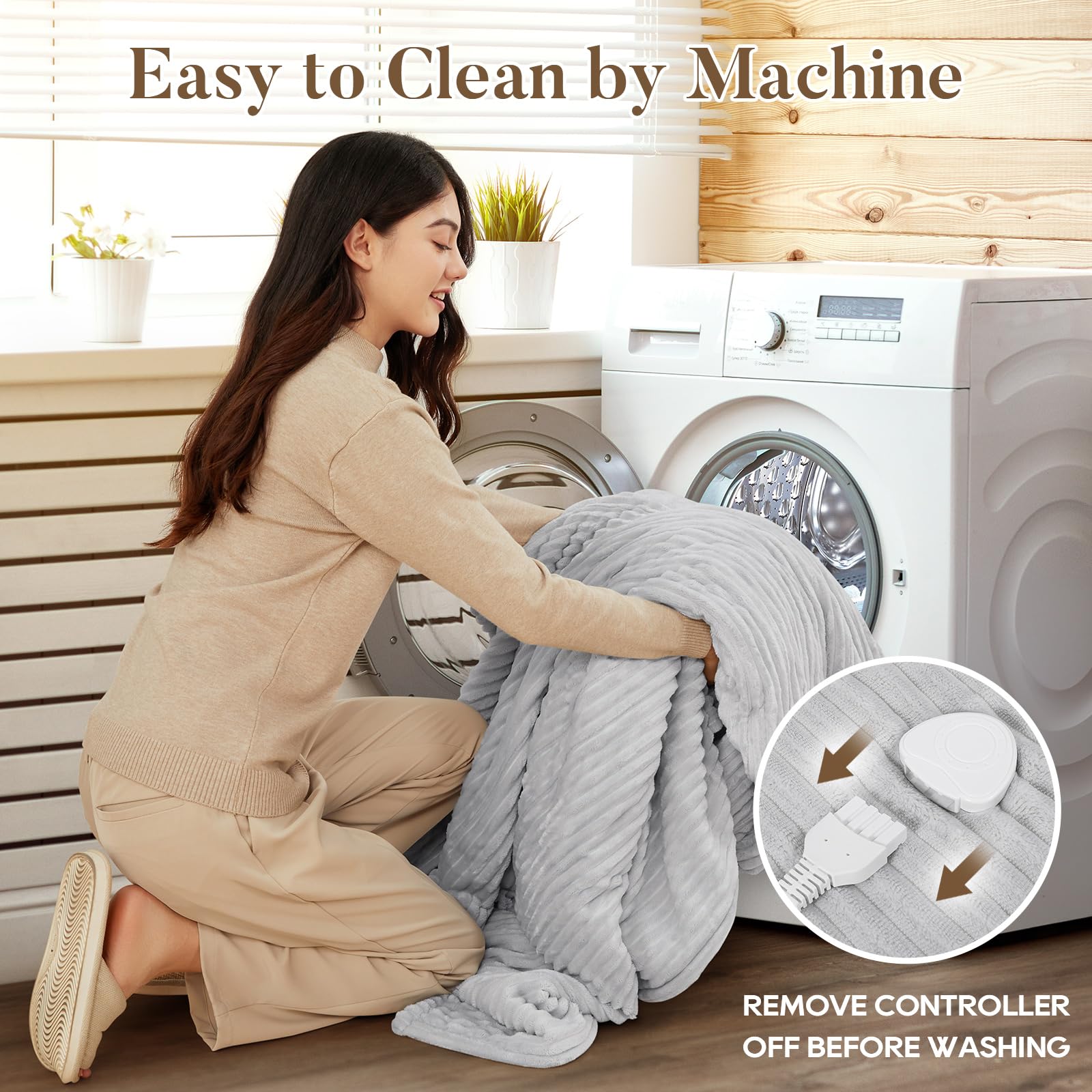 Electric Blanket Heated Throw, Heated Blanket Soft Flannel Heating Blanket Queen Size Machine Washable ETL&FCC Certification (Beige, 84 * 90)