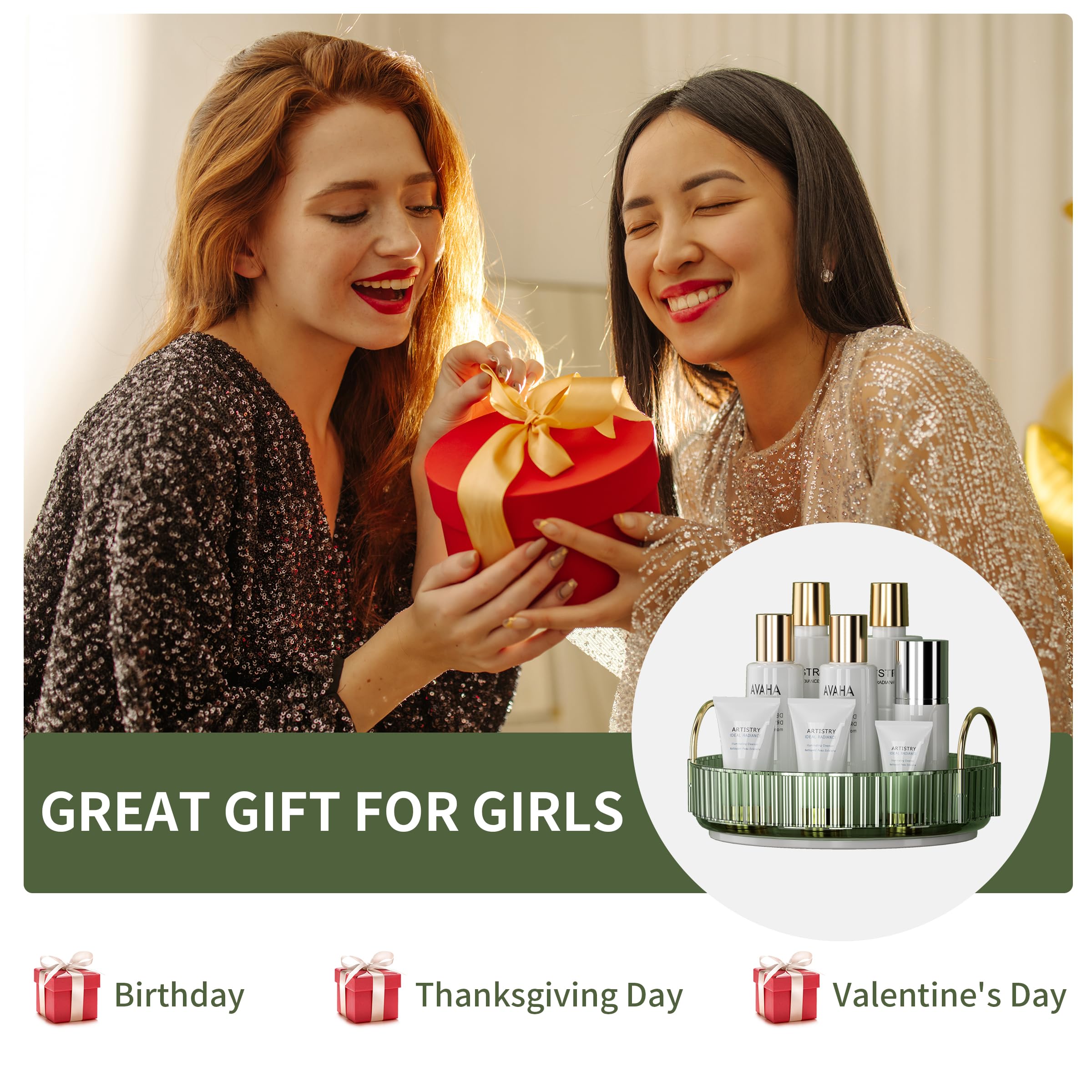 YCIA&DONE 360 Rotating Makeup Organizer and Storage for Vanity Bathroom Countertop, High Capacity Cosmetic Skincare Perfume Organizer for Dresser Lazy Susan Organizers(Clear White,2 Tiers)