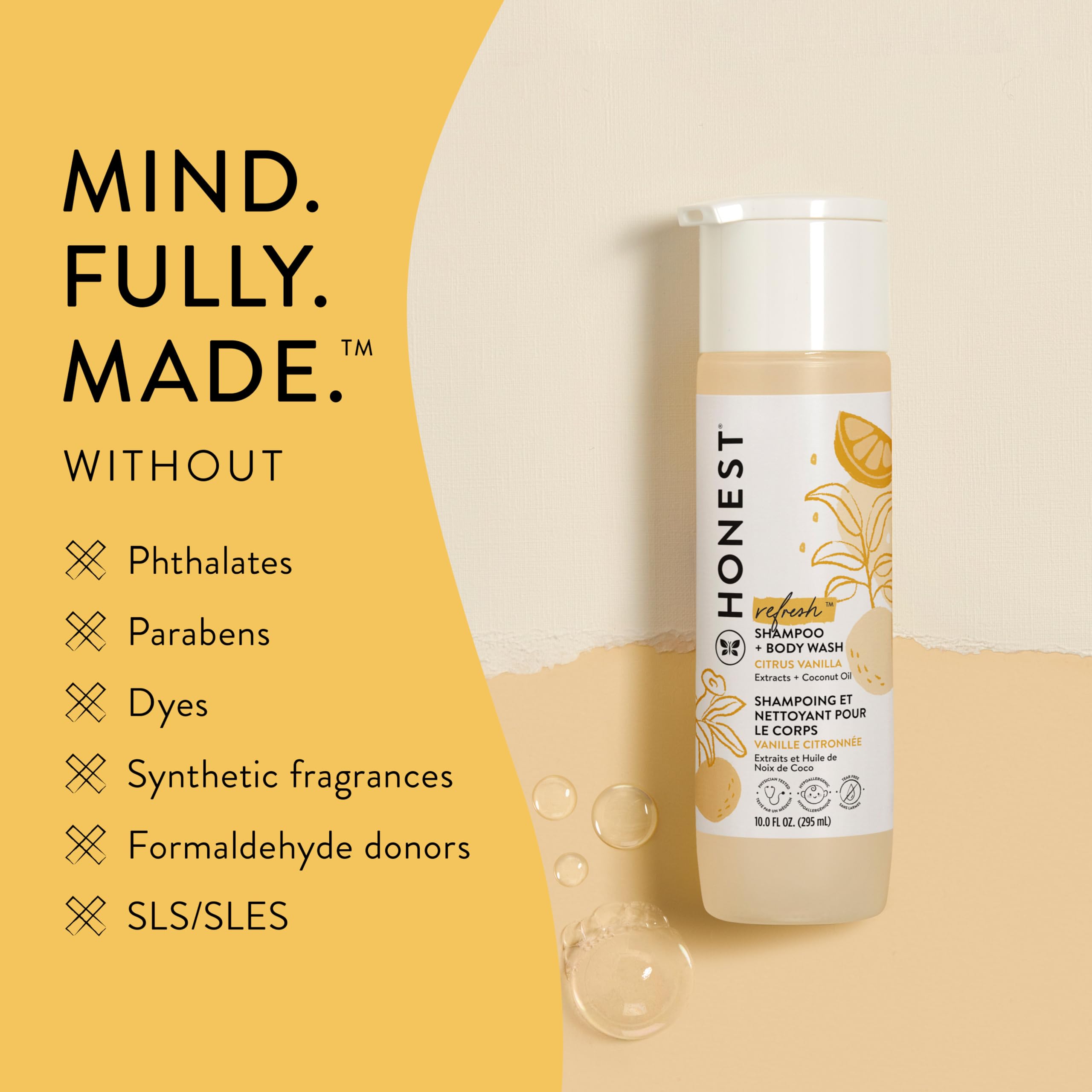 The Honest Company 2-in-1 Cleansing Shampoo + Body Wash | Gentle for Baby | Naturally Derived, Tear-free, Hypoallergenic | Fragrance Free Sensitive, 10 fl oz