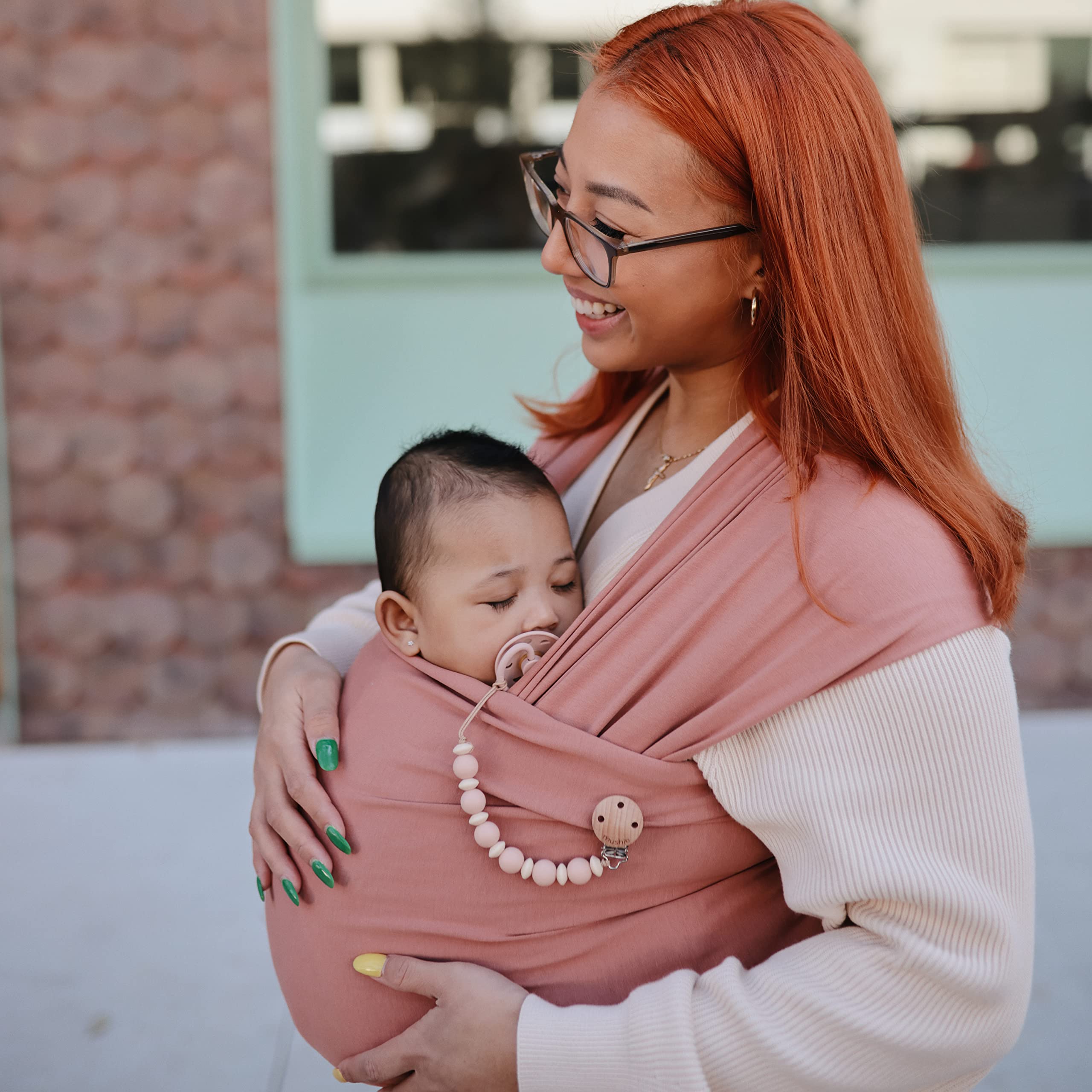 mushie 100% Silicone Baby Pacifier Clip BPA Free | Luna (Faux Wood)