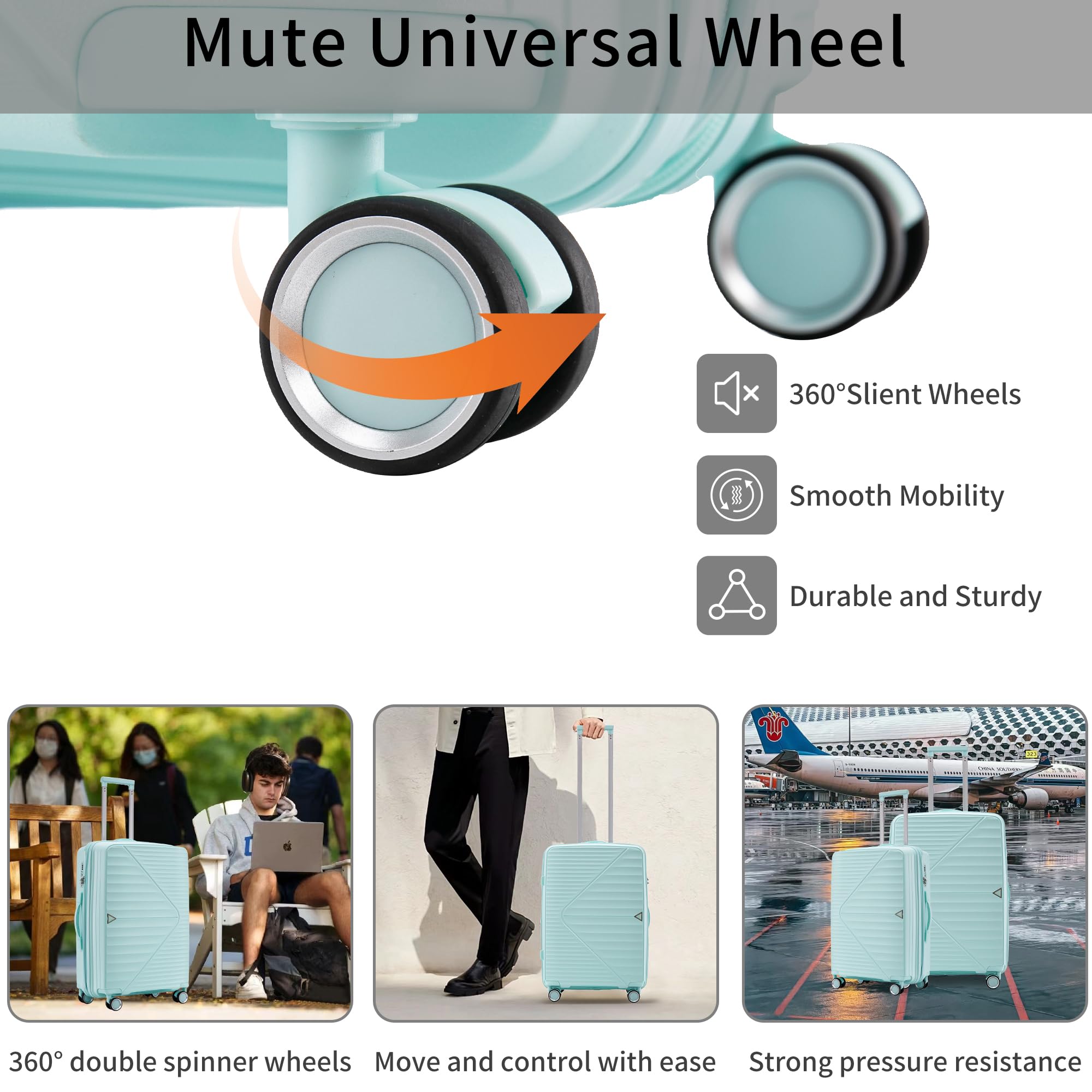 Merax 3 Pcs ABS Hardside Luggage Sets TSA Lock Spinner Wheel Suitcases, Pearly White, 20/24/28 Inch