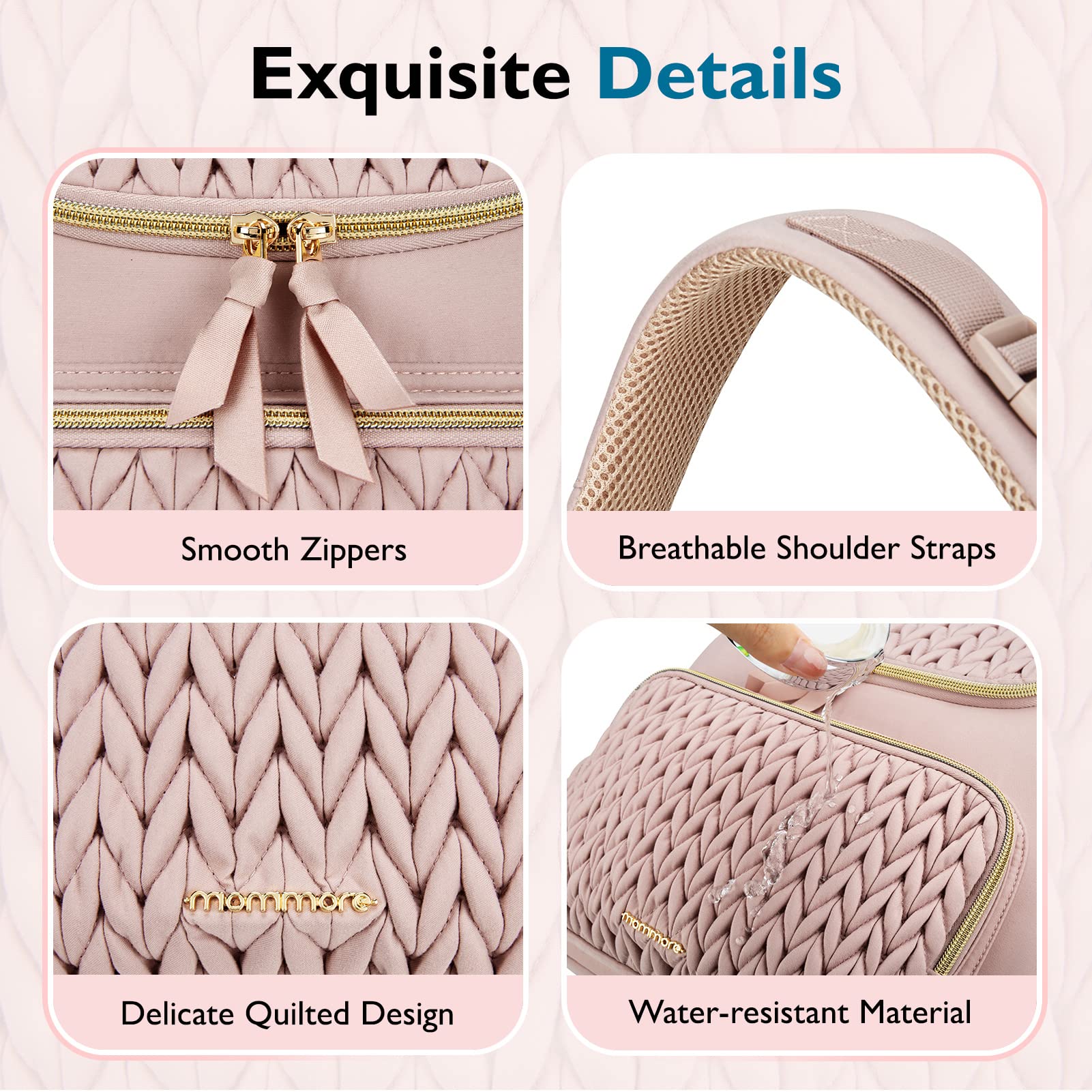 mommore Diaper Bag Small Diaper Backpack Stylish Baby Backpacks Travel Mini Maternity Bags with Insulated Pockets, Changing Pad, Stroller Straps