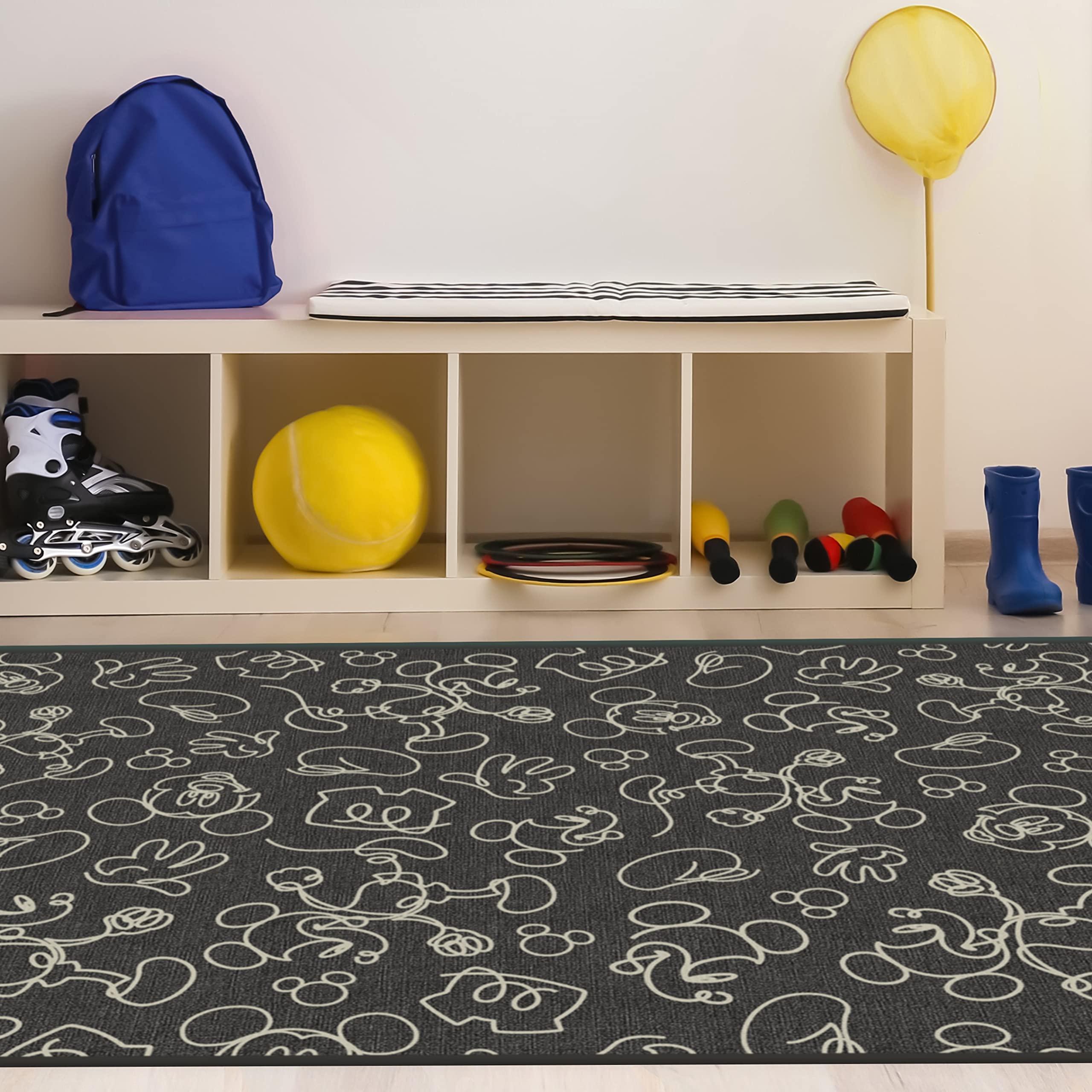 RUGGABLE Disney Classic Minnie Mouse Washable Rug - Perfect Area Rug for Nursery Playroom Kids Room - Pet & Child Friendly - Stain & Water Resistant - Trellis Pink 5&