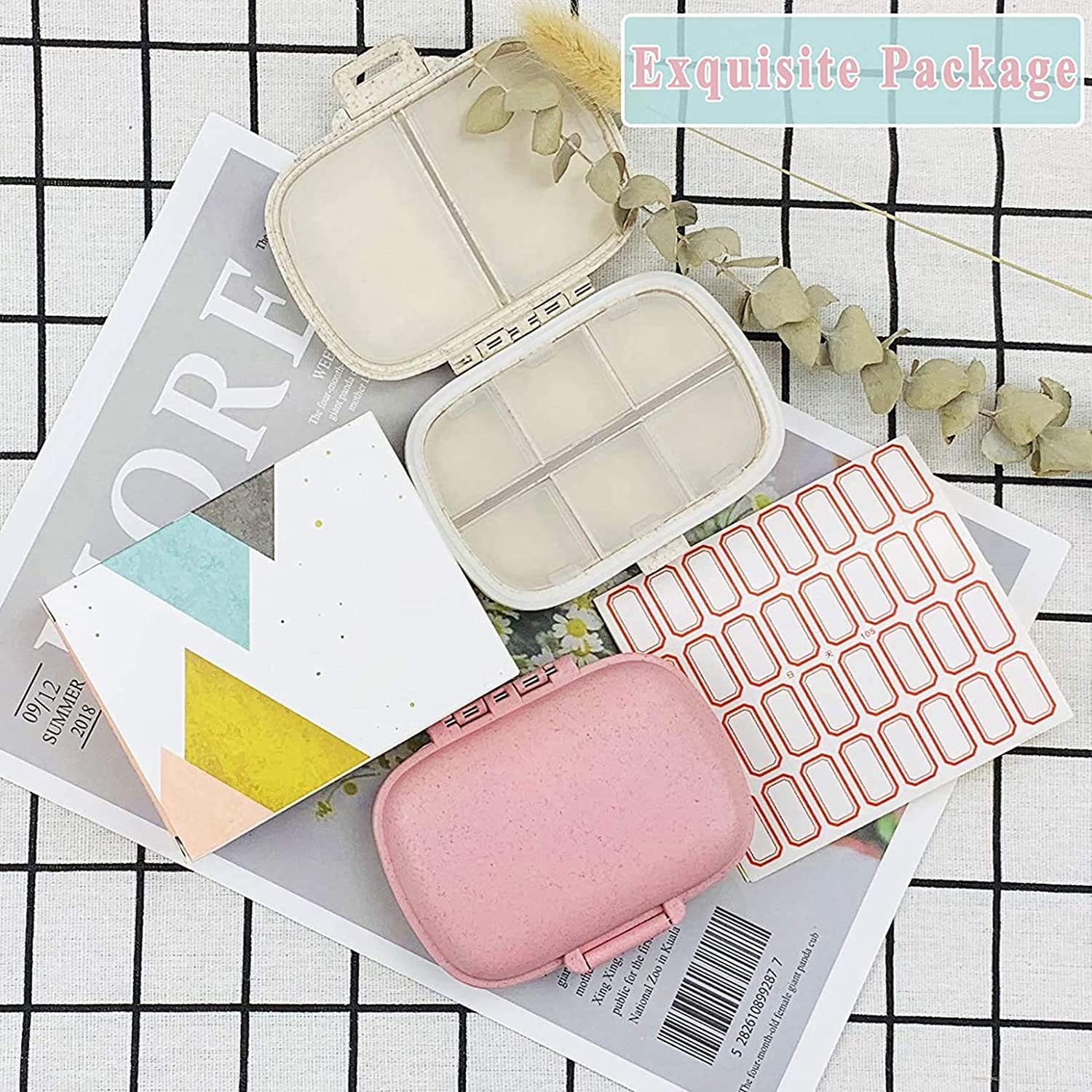 Holii Travel Pill Organizer, 8 Compartments Portable Pill Case, Daily Pill Box to Hold Vitamins, Small Pill Container for Pocket Purse Medicine Organizer(Khaki)