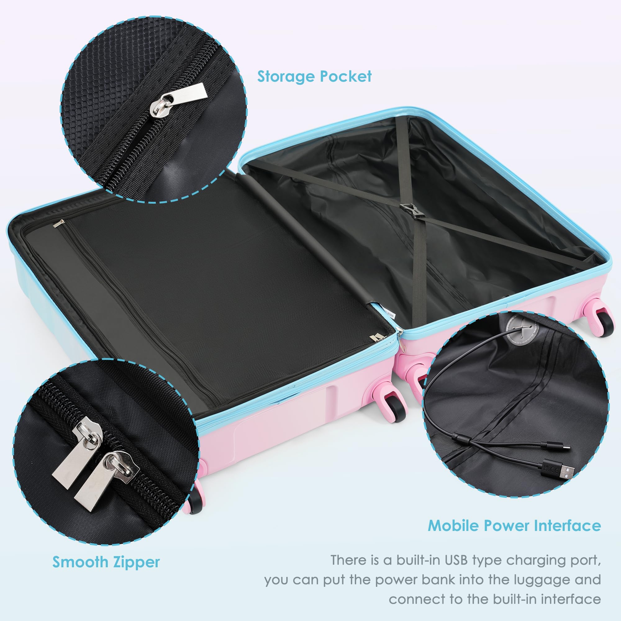 Merax 3 Pcs ABS Hardside Luggage Sets TSA Lock Spinner Wheel Suitcases, Pearly White, 20/24/28 Inch